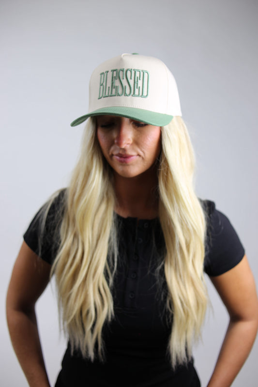 "Blessed" Embroidered Two Tone Trucker Hat