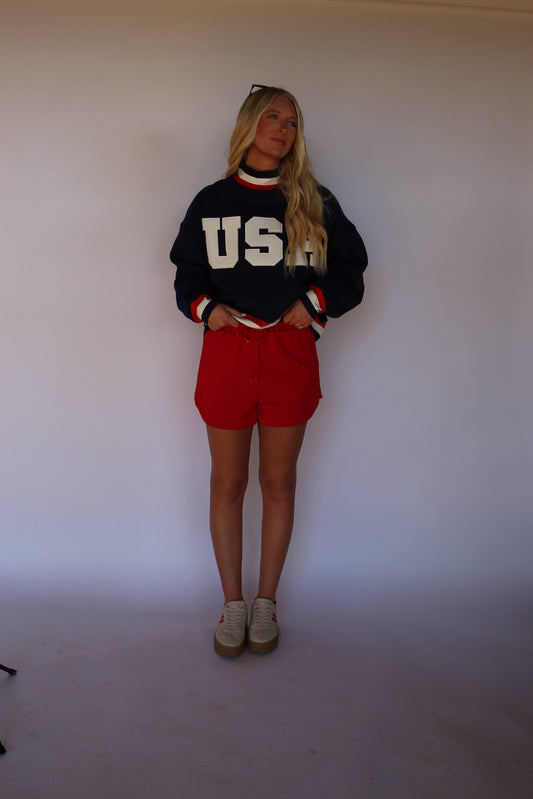 'USA' Stripe Crewneck - Navy