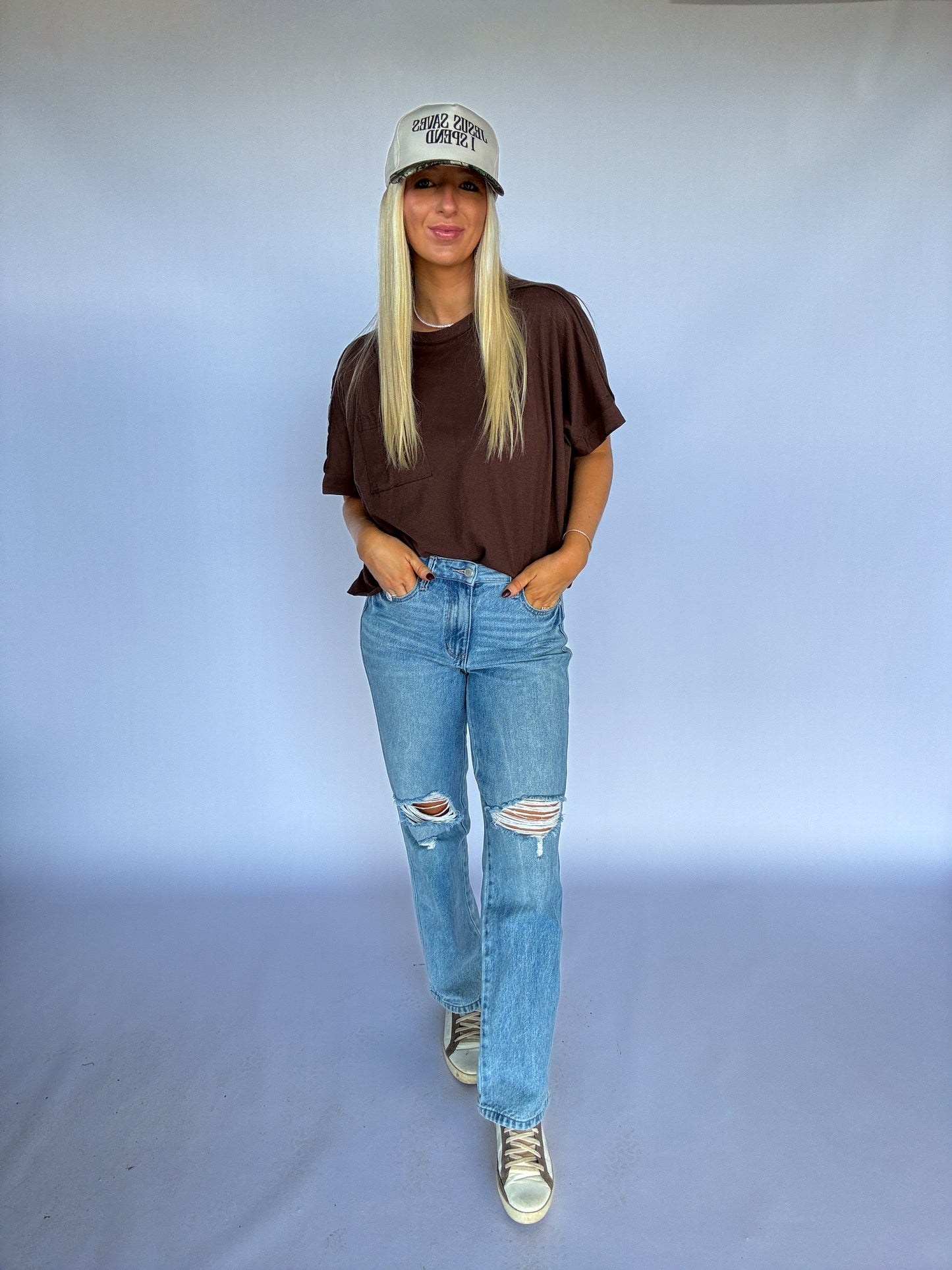 Juda Oversized Crop Box Tee - Brown