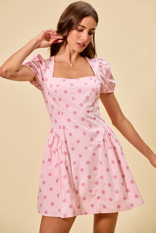 Polly Polka Dot Mini Dress - Pink