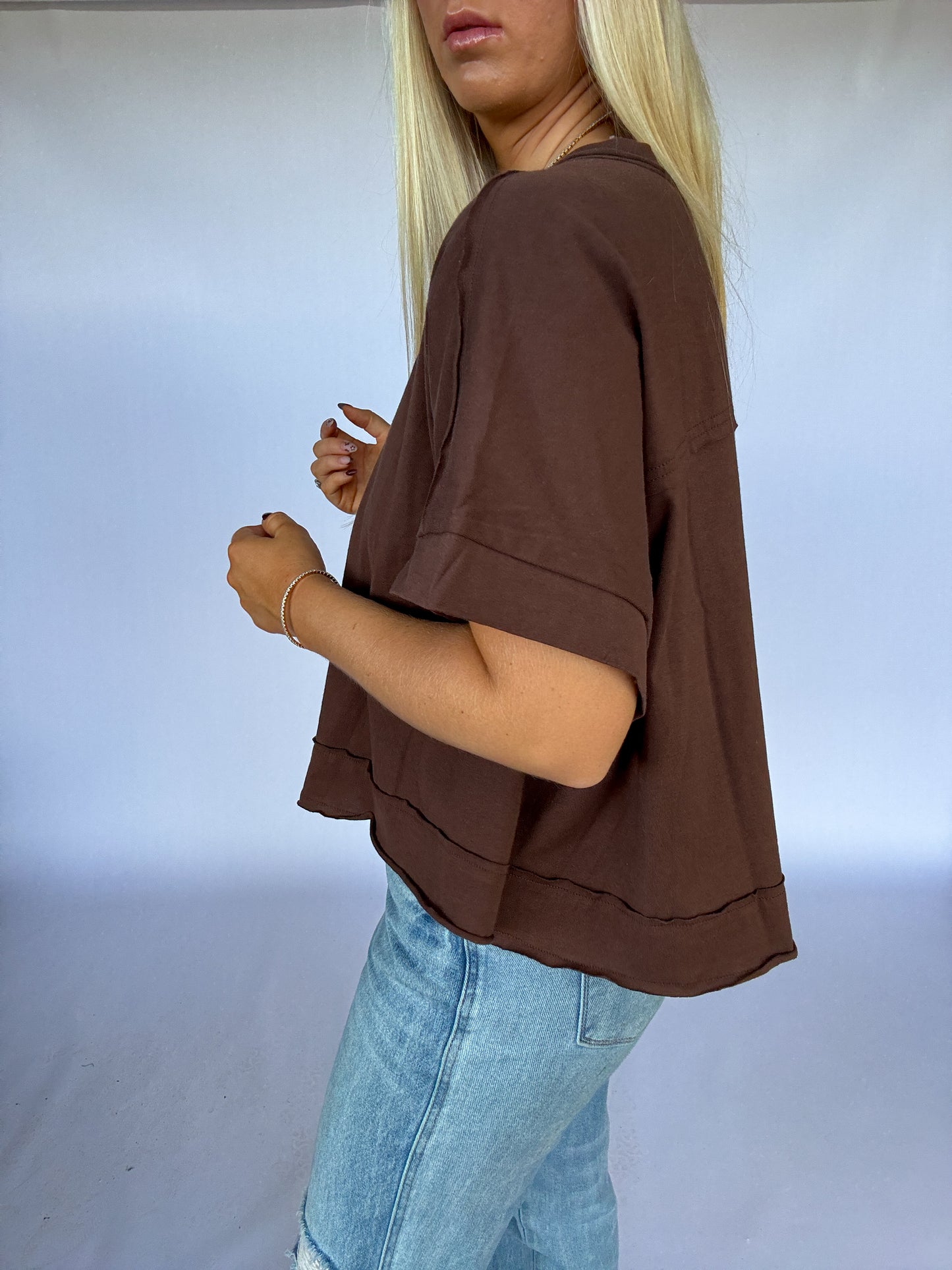 Juda Oversized Crop Box Tee - Brown