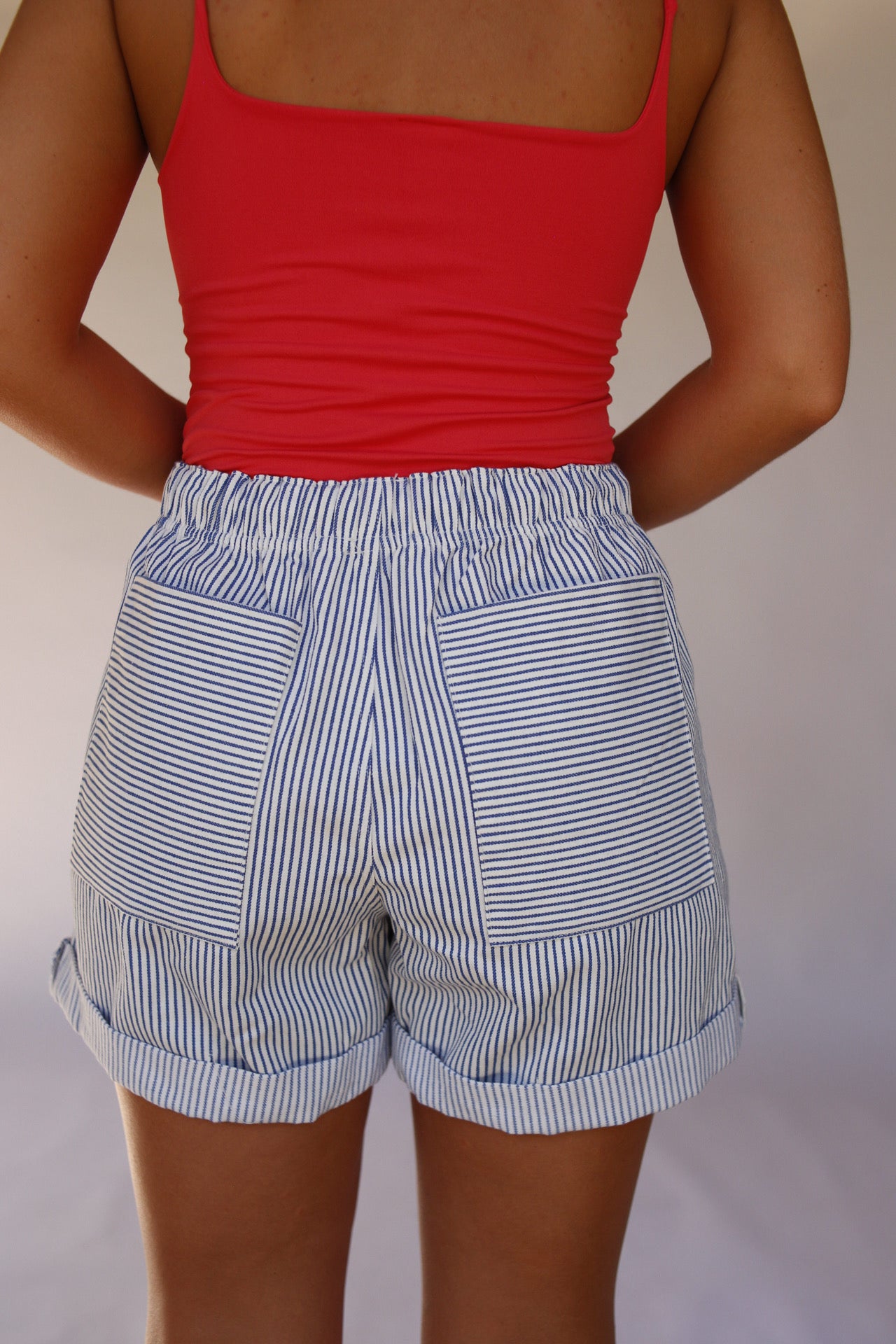 Cotton Striped Twill Shorts - Blue