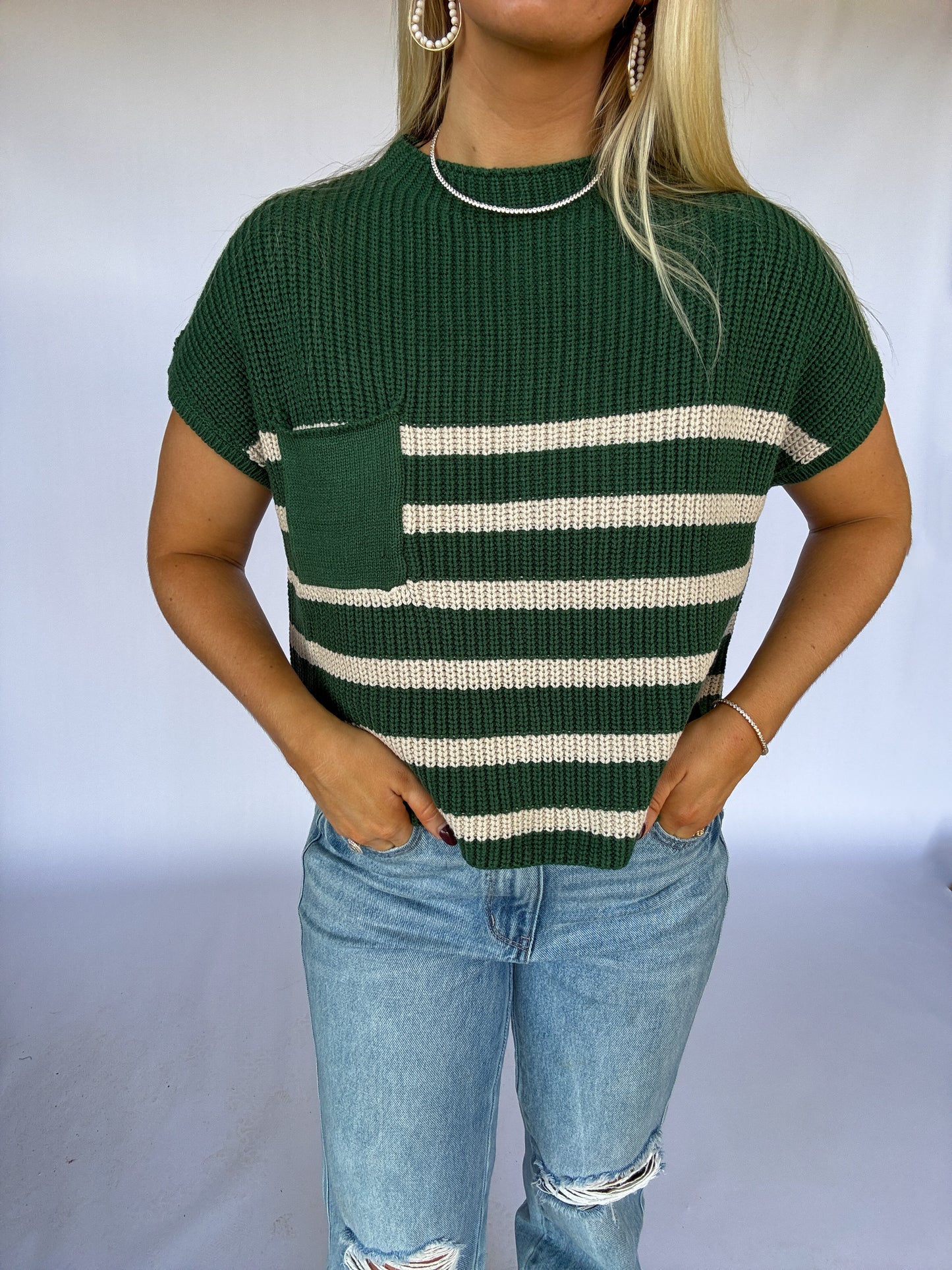 Sal Striped Sweater Vest - Green