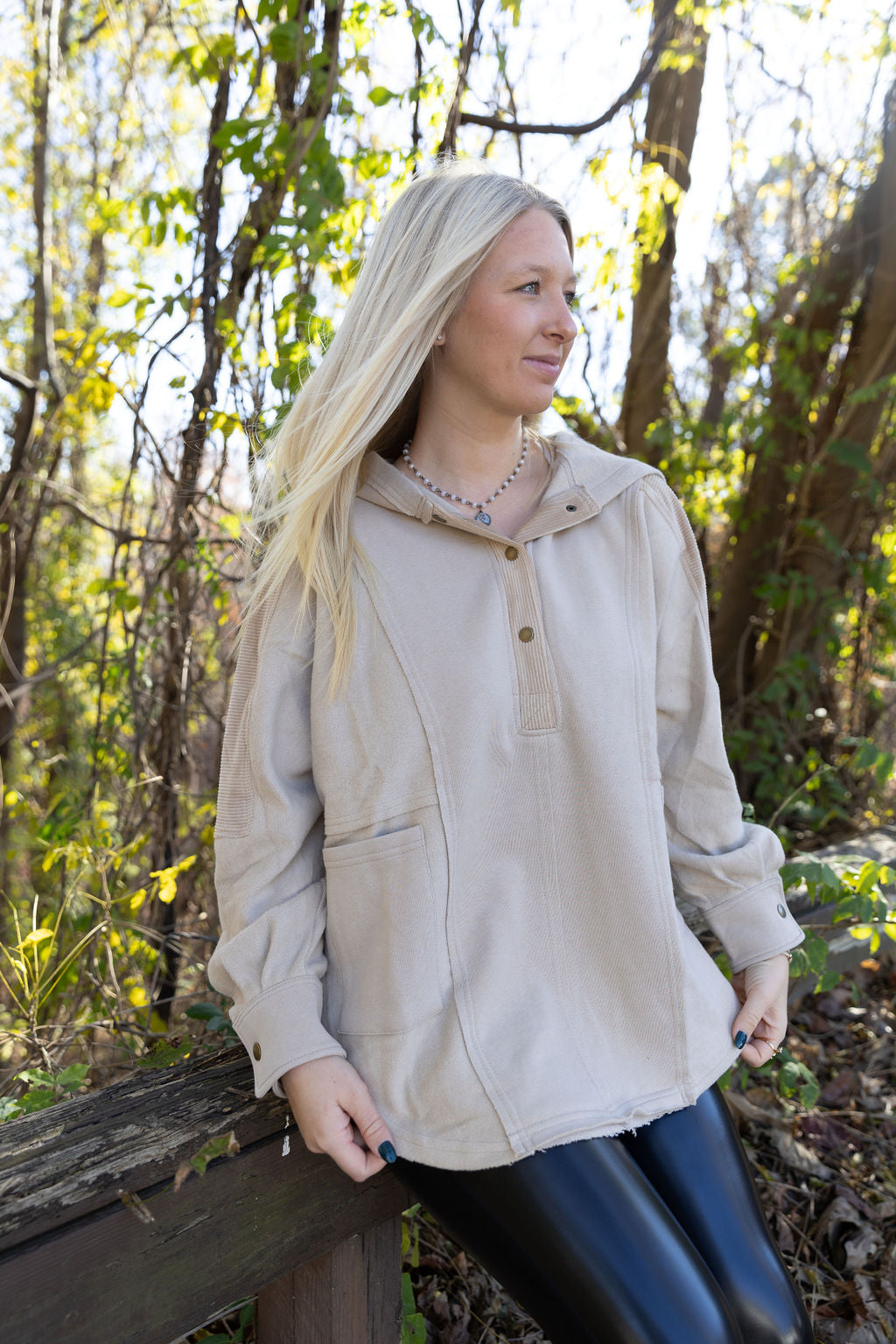 Corduroy Contrast Pullover - Stone