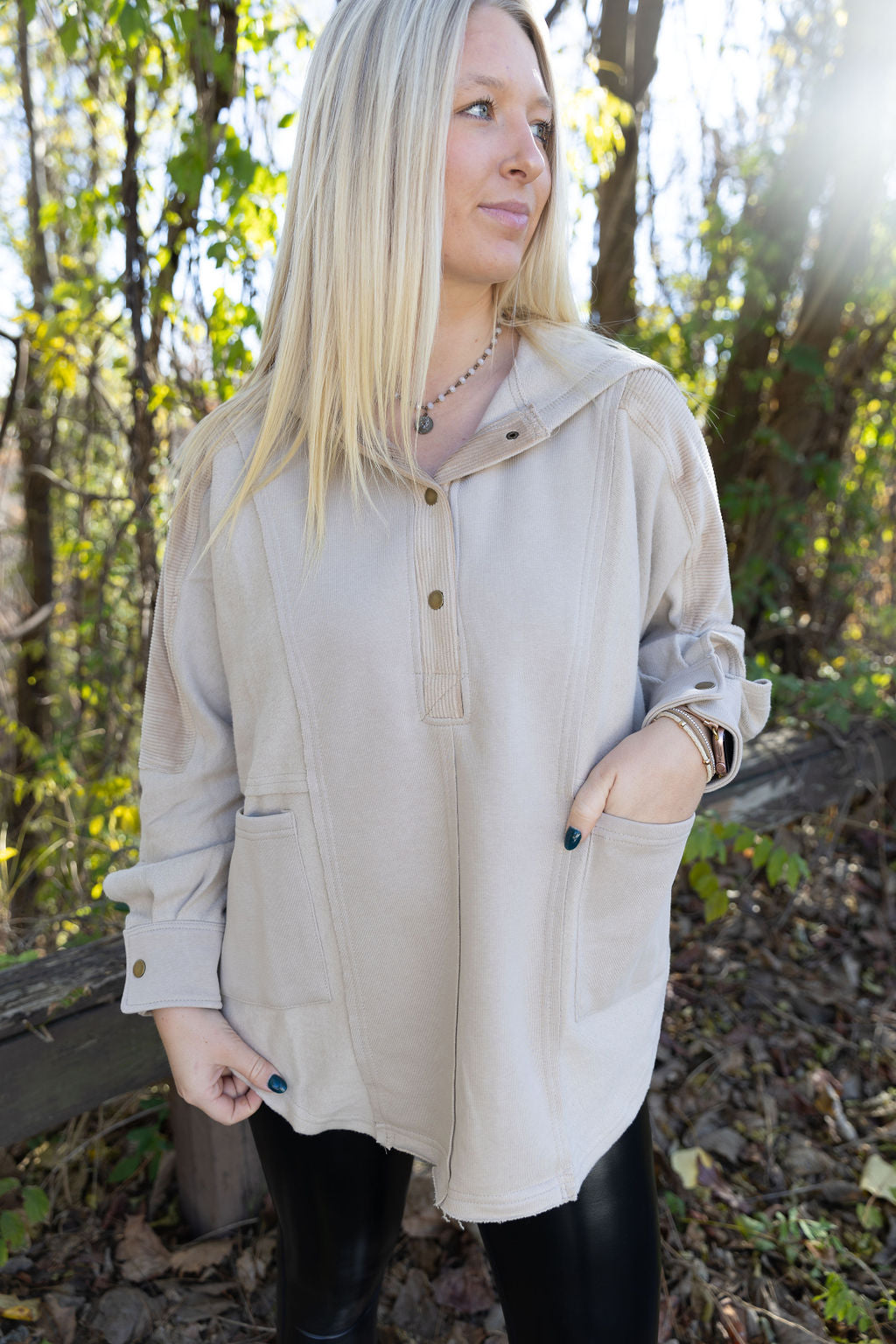 Corduroy Contrast Pullover - Stone