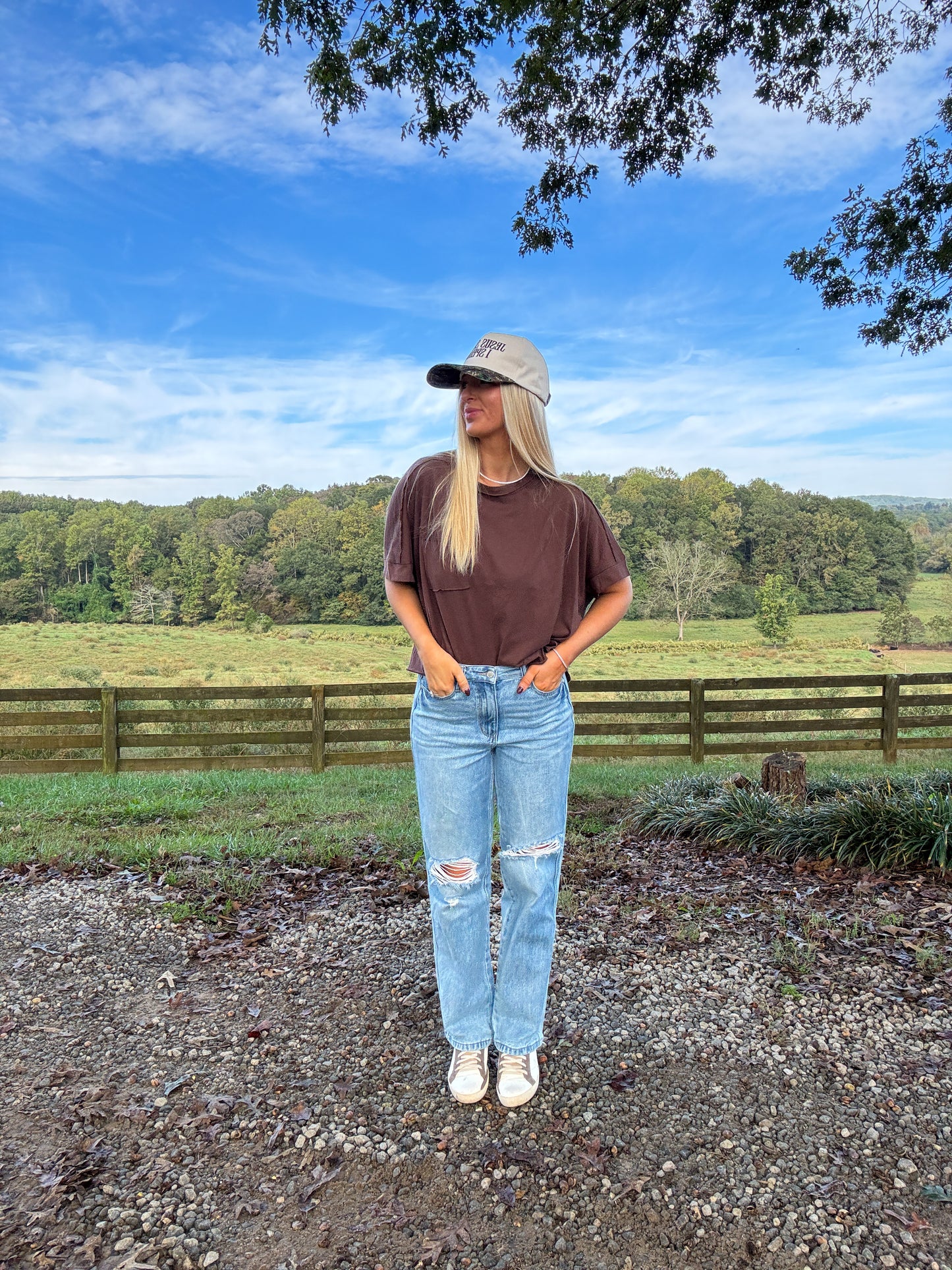 Juda Oversized Crop Box Tee - Brown