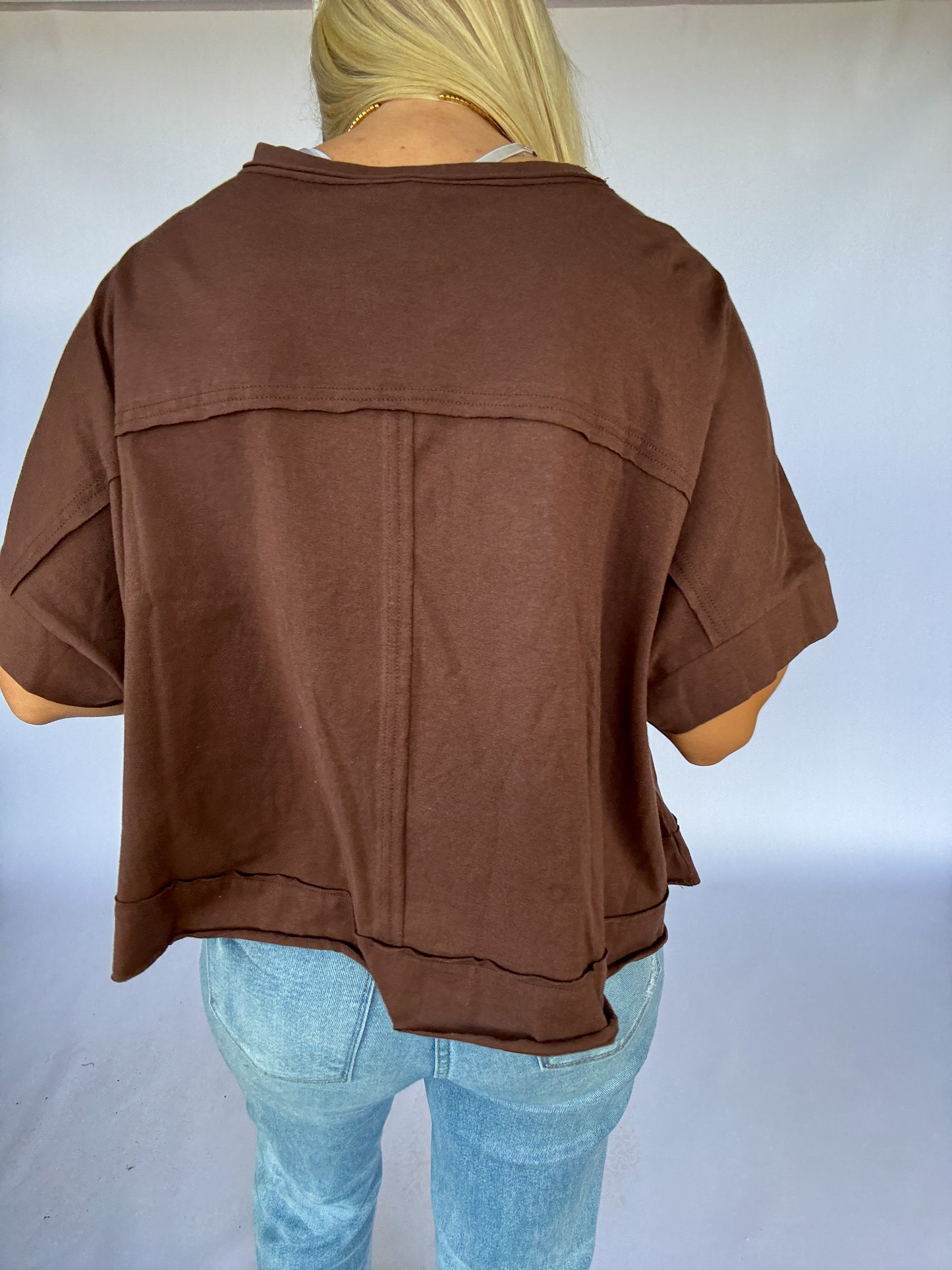 Juda Oversized Crop Box Tee - Brown