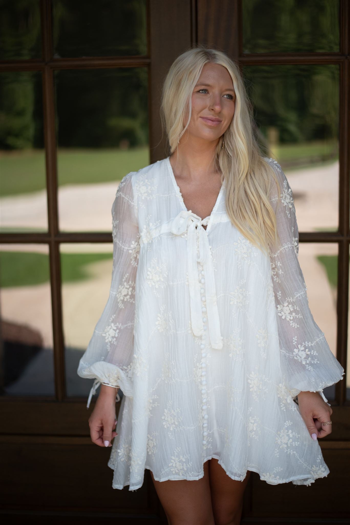 Linnie Embroidered Mini Dress - Ivory
