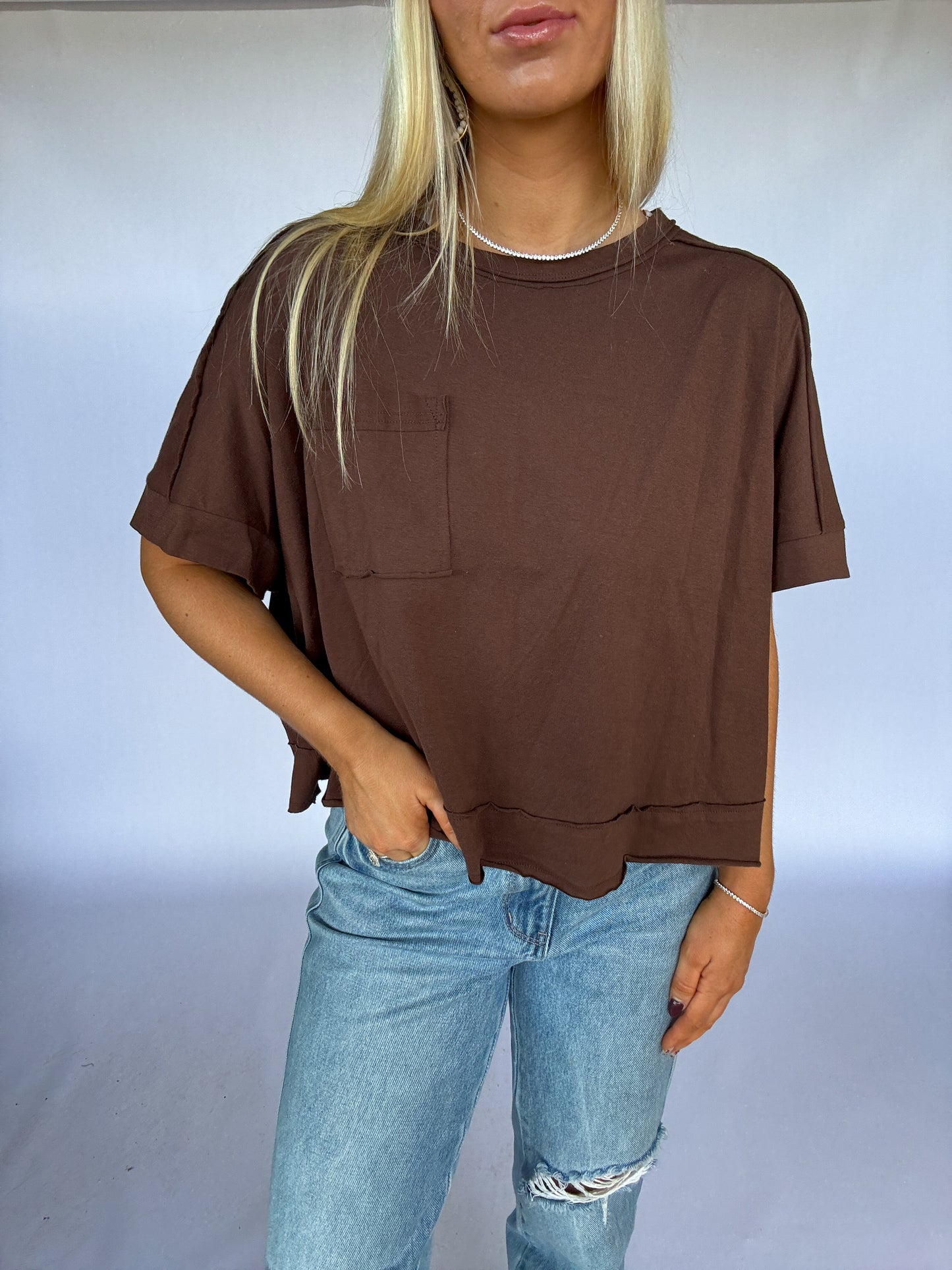 Juda Oversized Crop Box Tee - Brown
