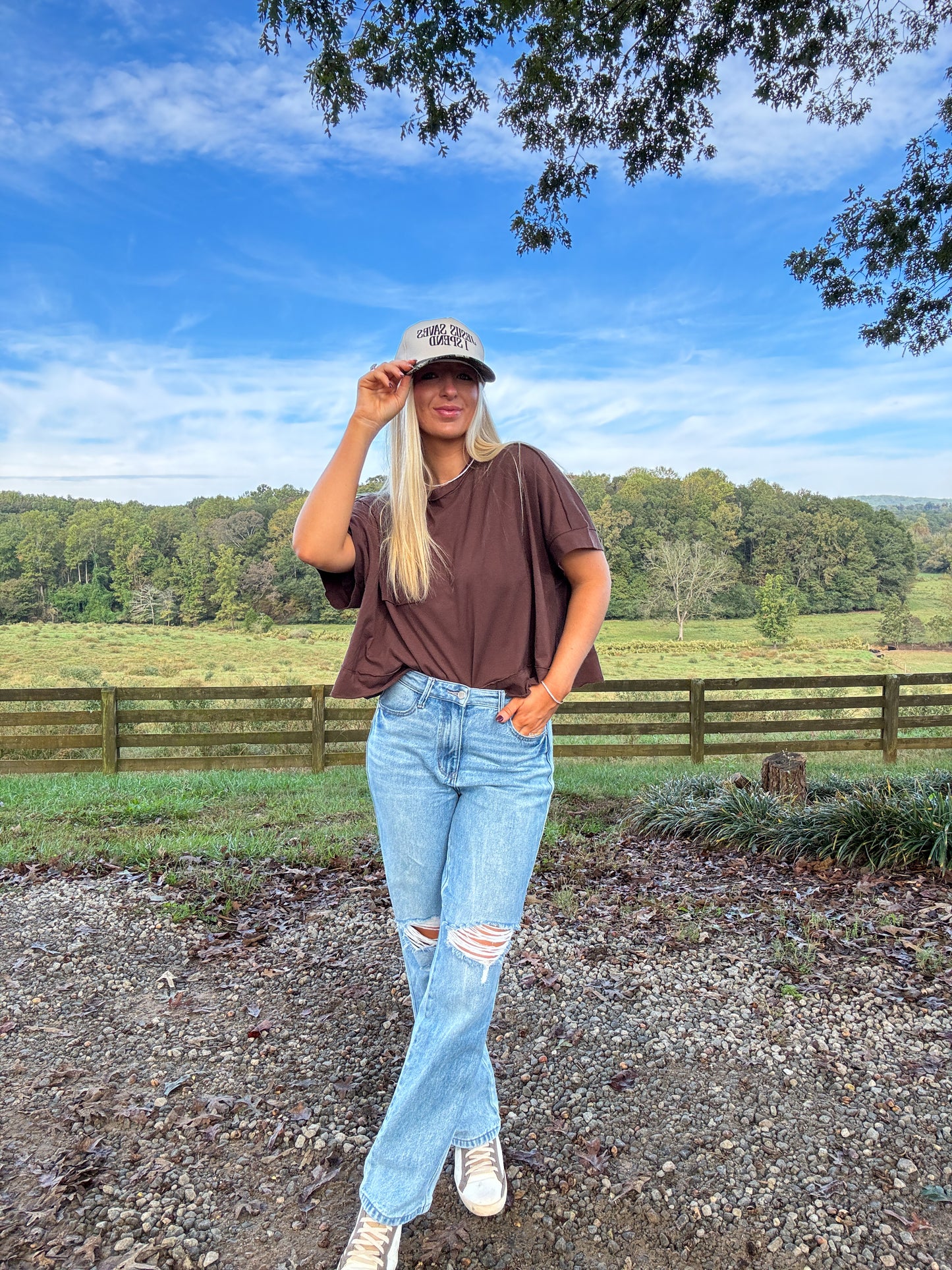 Juda Oversized Crop Box Tee - Brown