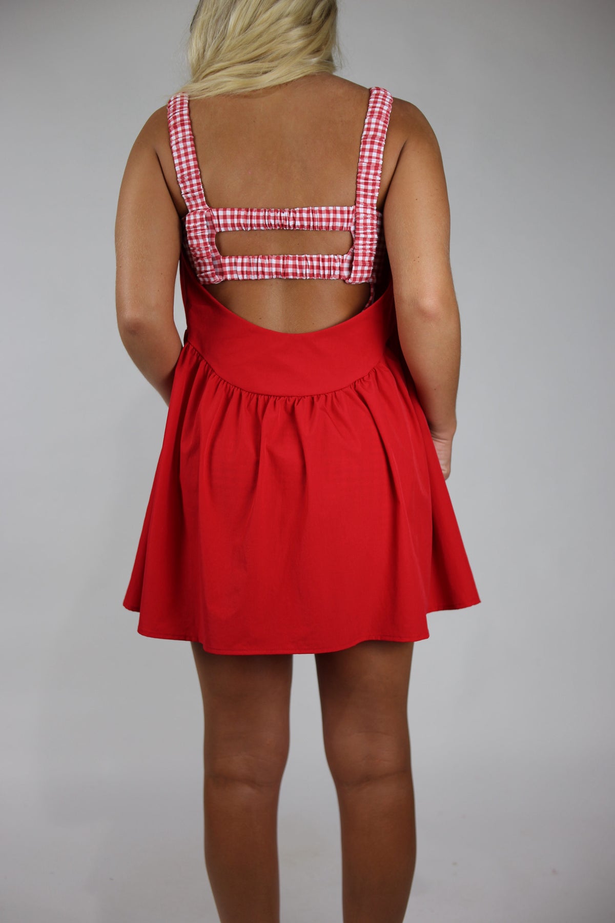 Gingham Double Layered Play Dress - Red