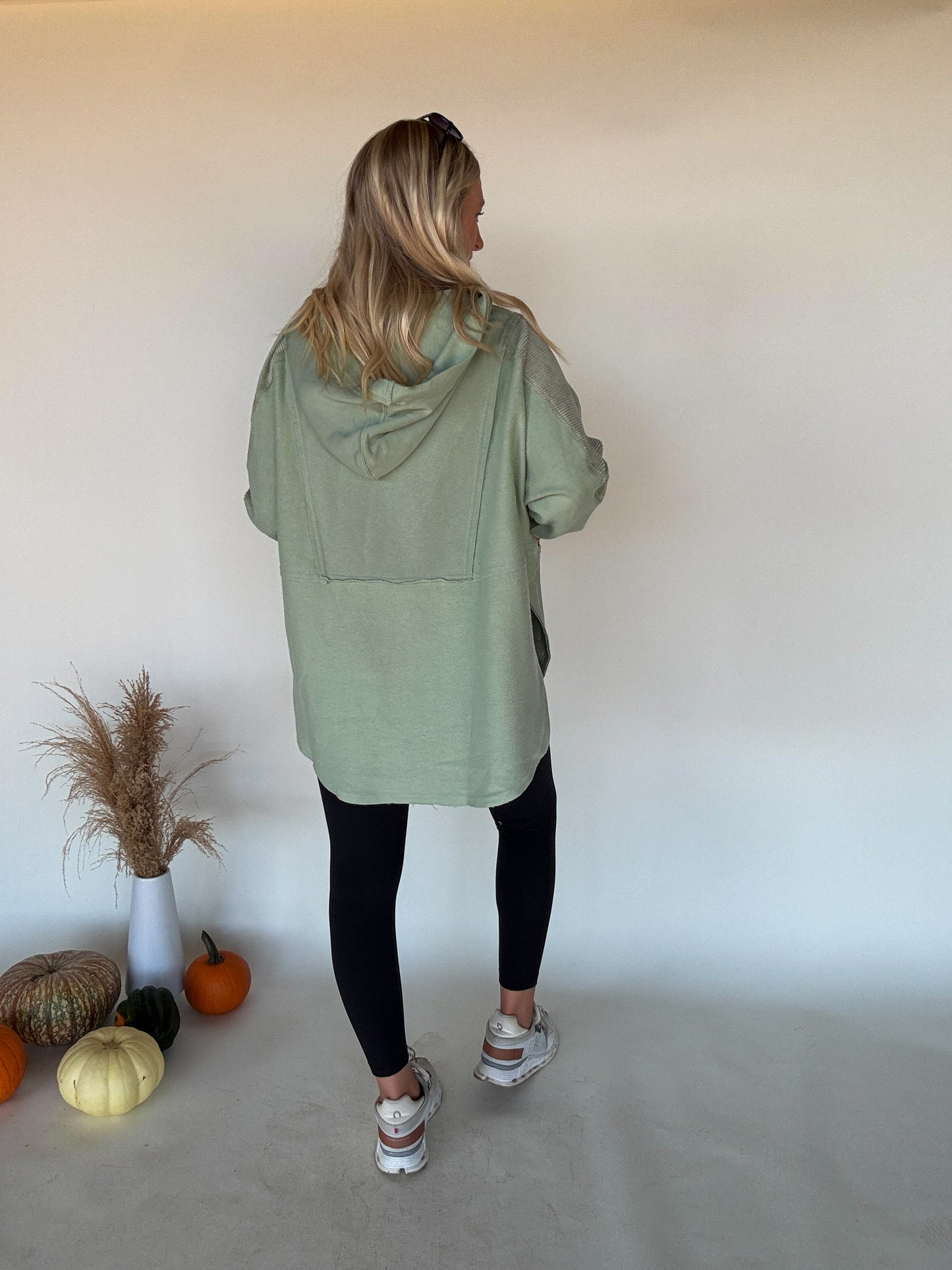 Corduroy Contrast Pullover - Sage