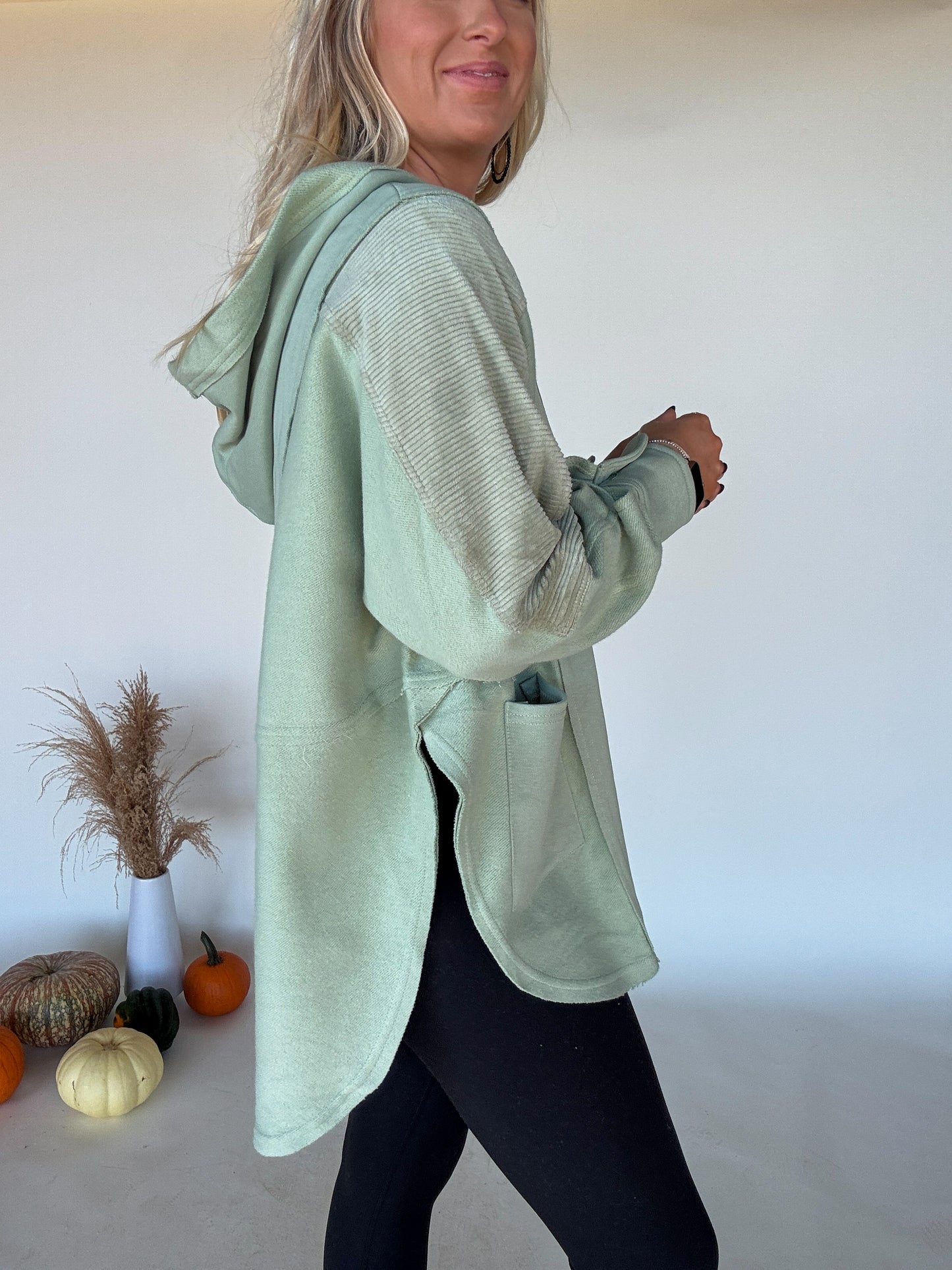 Corduroy Contrast Pullover - Sage
