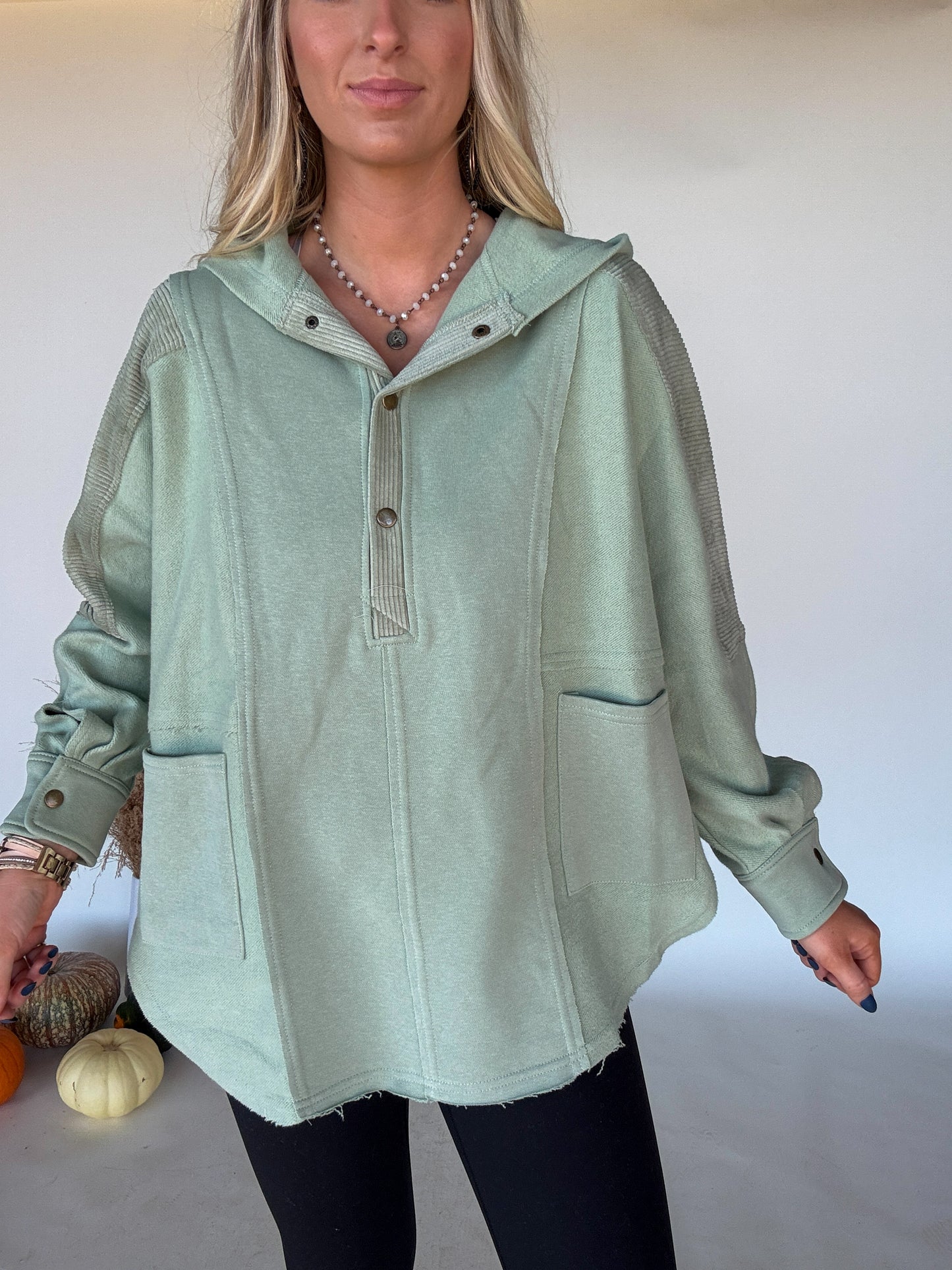 Corduroy Contrast Pullover - Sage
