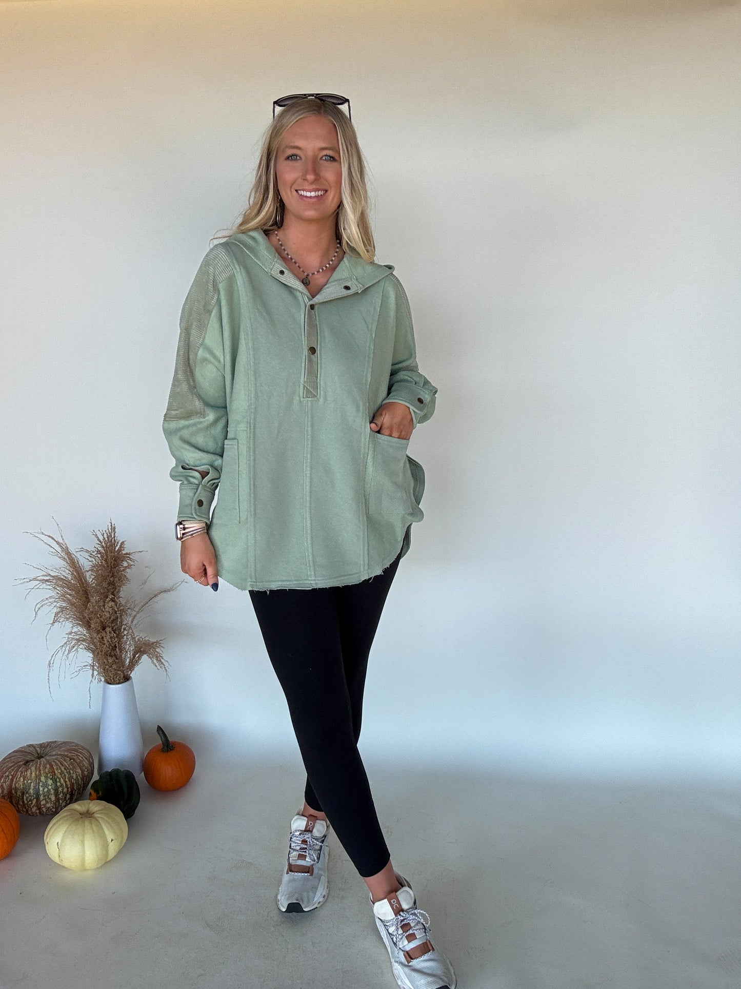 Corduroy Contrast Pullover - Sage