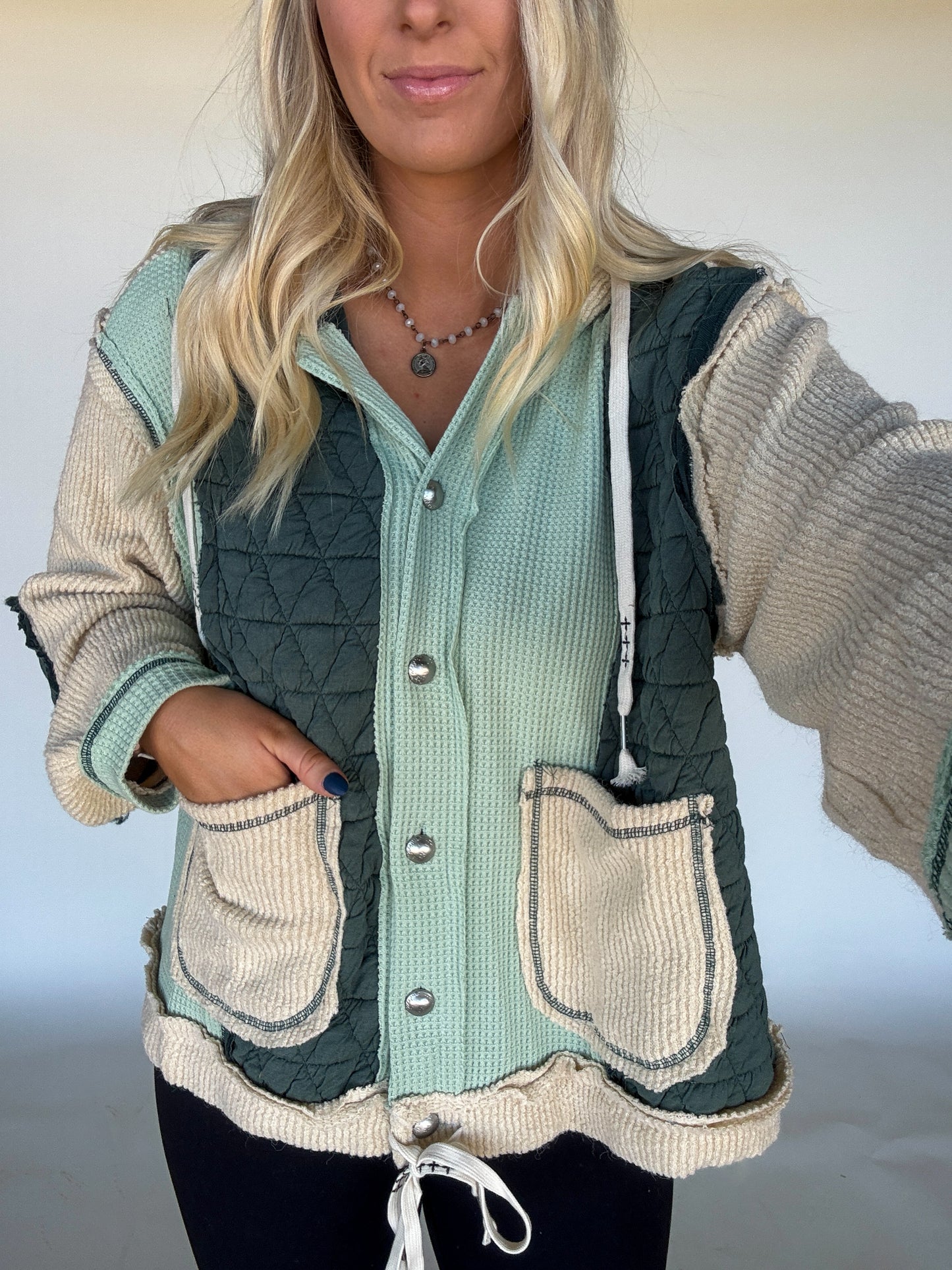 Miles Patchwork Hoodie - Forest/Cream
