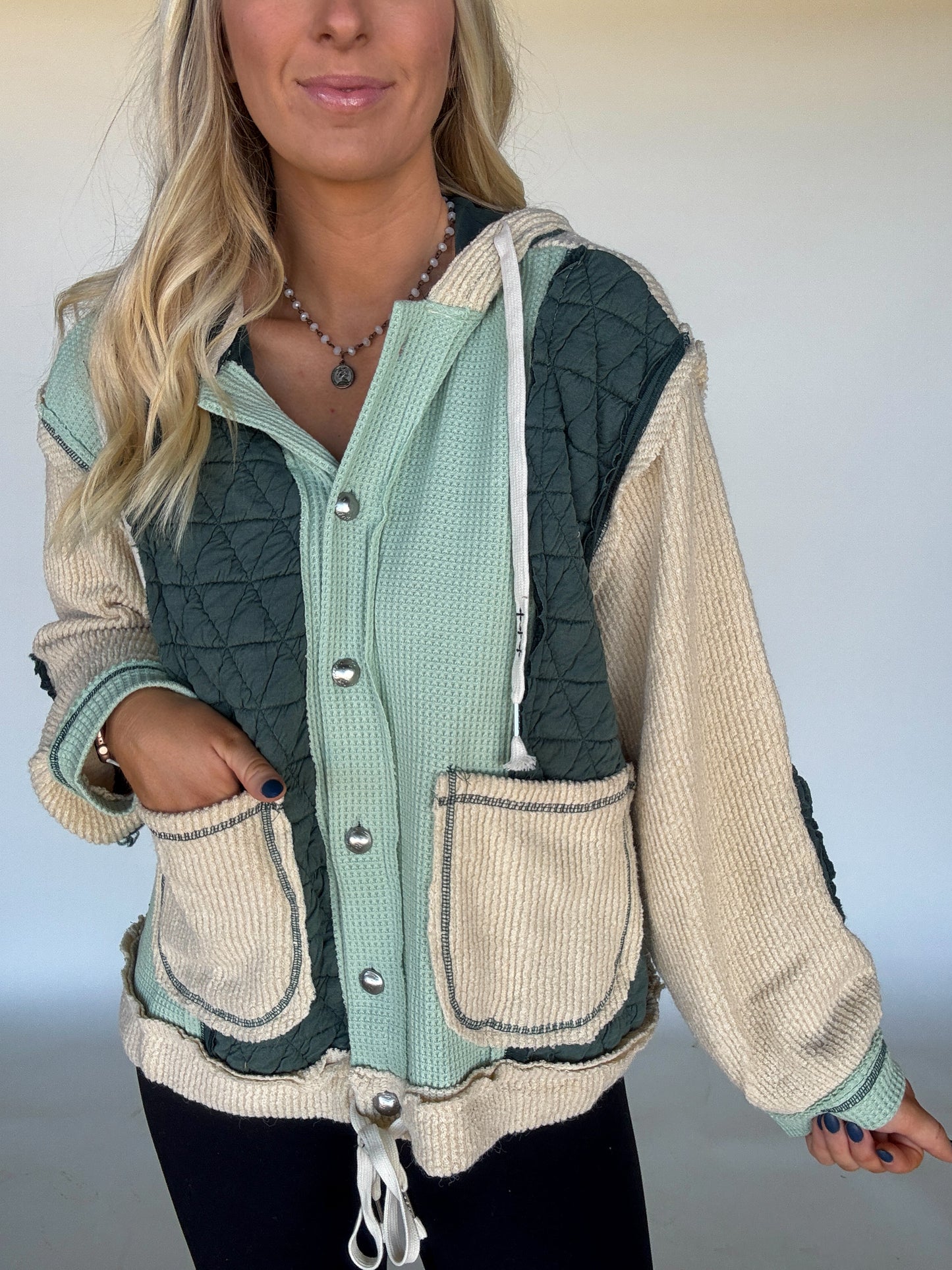 Miles Patchwork Hoodie - Forest/Cream