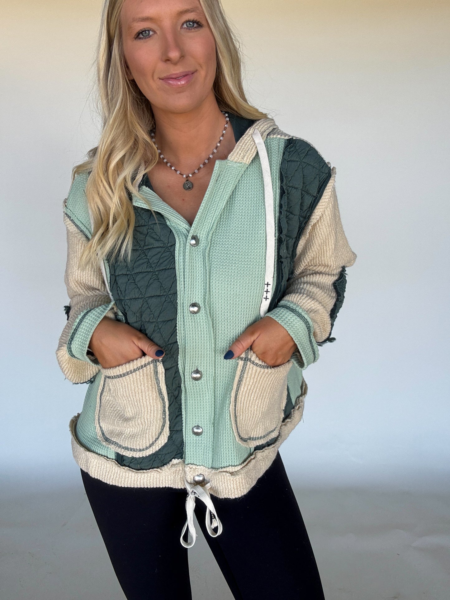Miles Patchwork Hoodie - Forest/Cream