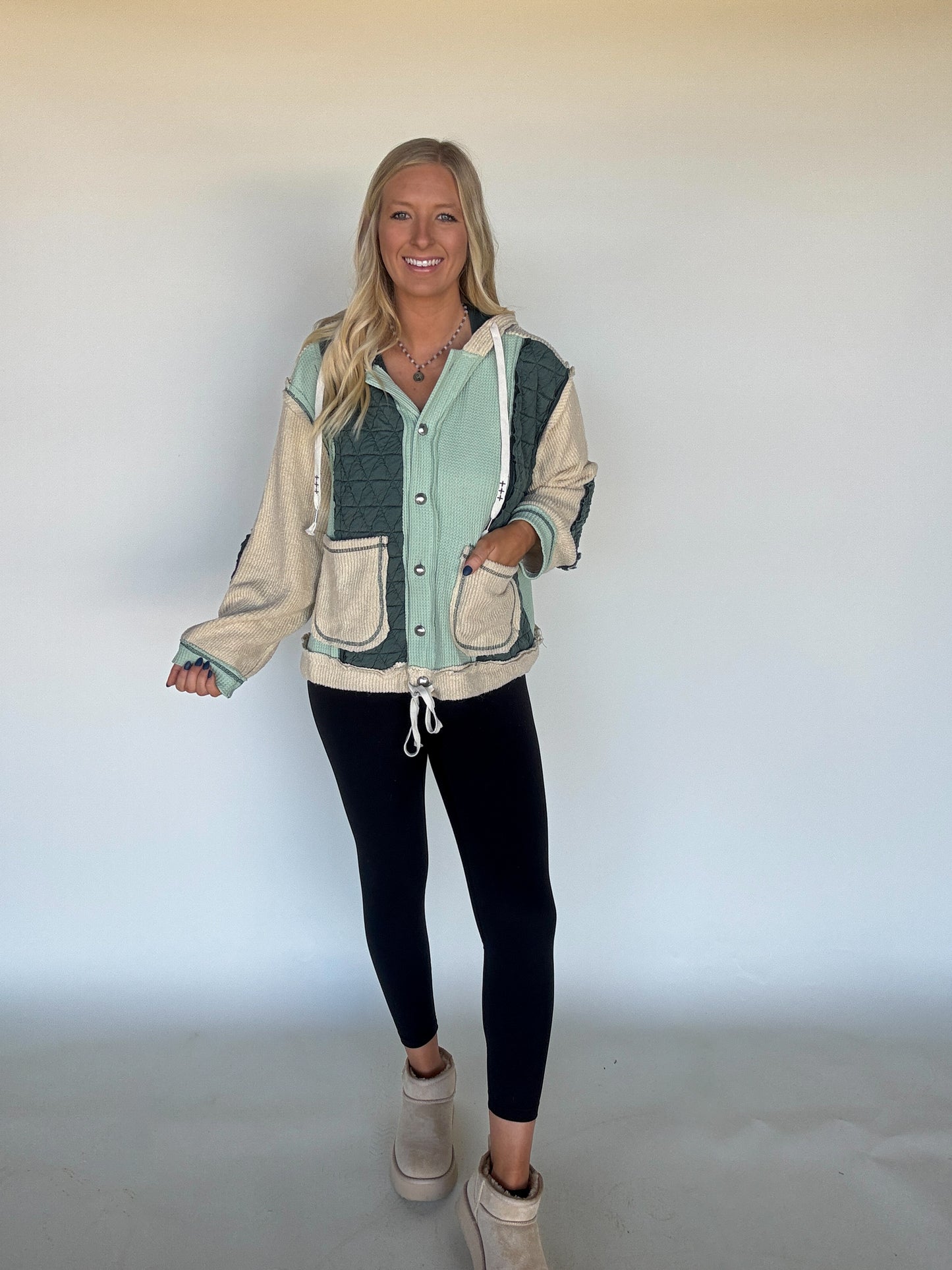 Miles Patchwork Hoodie - Forest/Cream