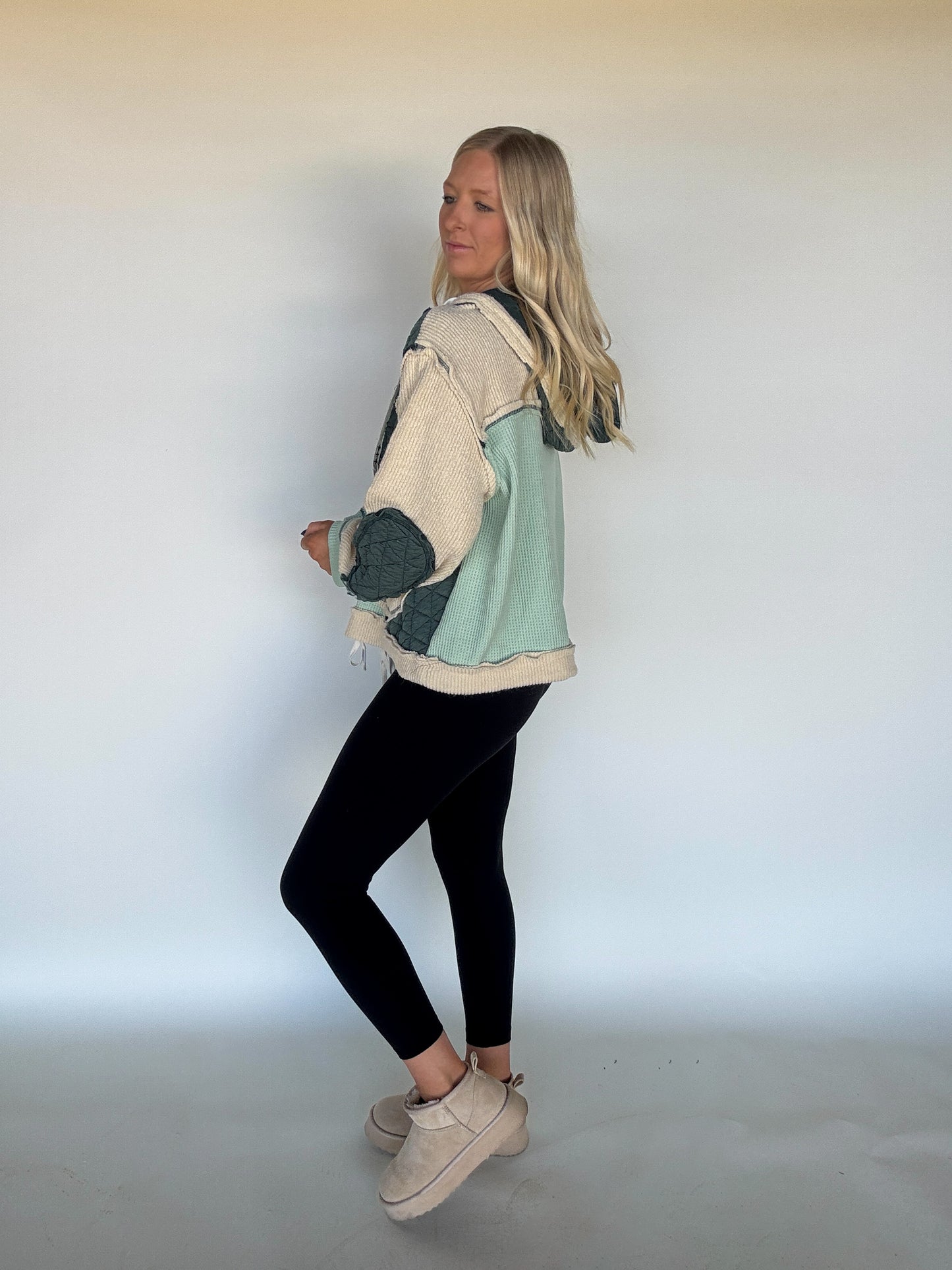 Miles Patchwork Hoodie - Forest/Cream