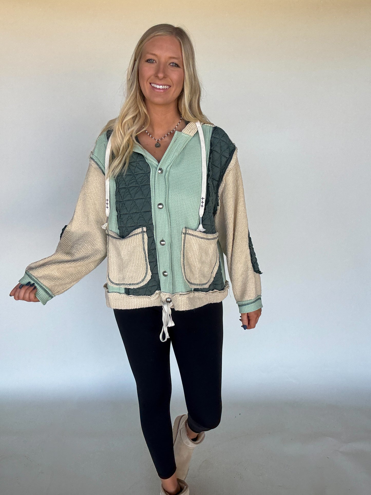 Miles Patchwork Hoodie - Forest/Cream