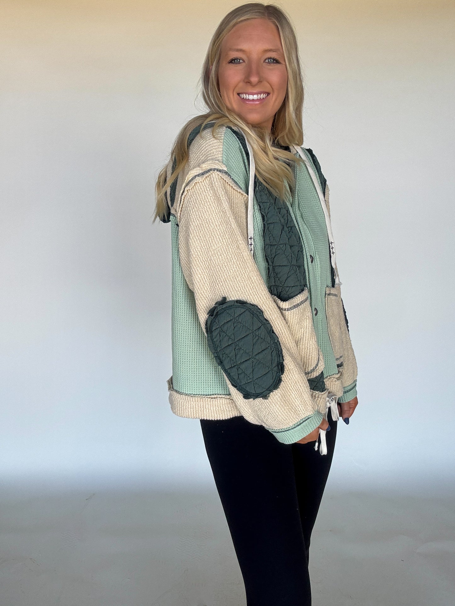 Miles Patchwork Hoodie - Forest/Cream