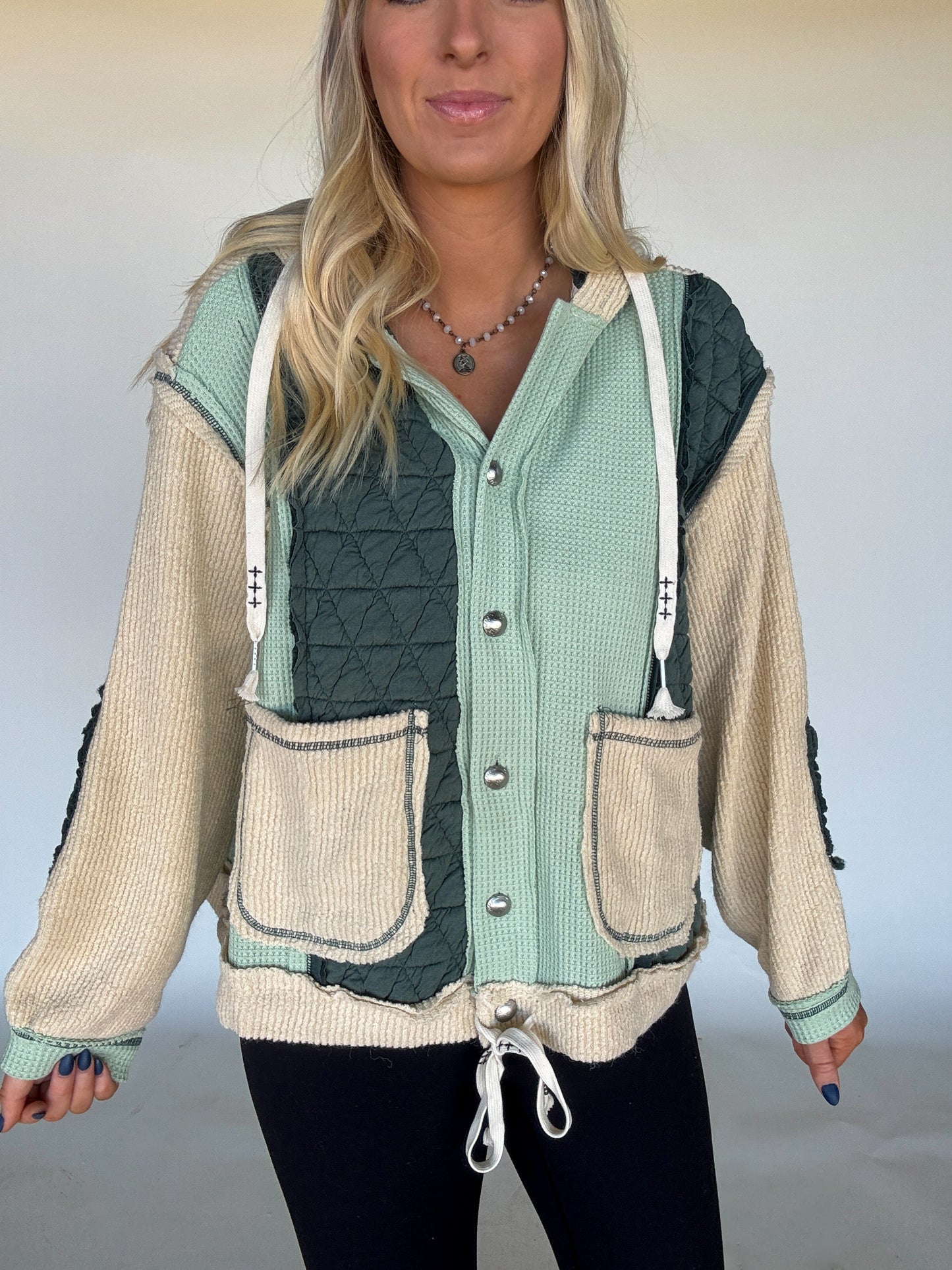 Miles Patchwork Hoodie - Forest/Cream