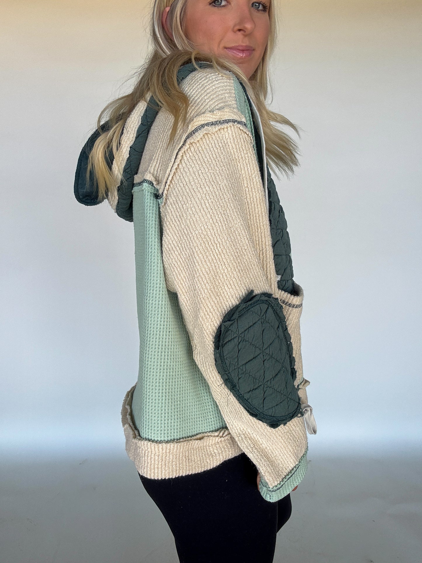Miles Patchwork Hoodie - Forest/Cream