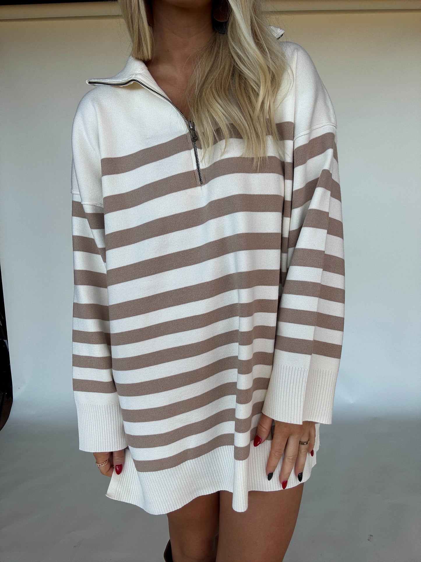 Stripe Knit Sweater Dress - Cream