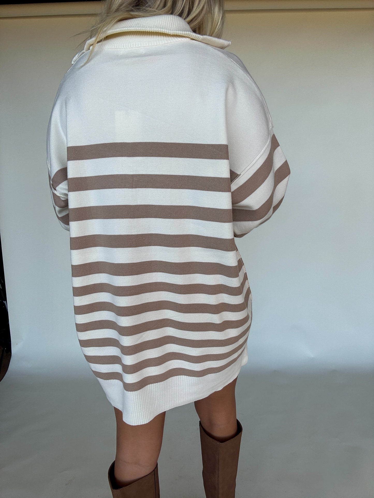 Stripe Knit Sweater Dress - Cream