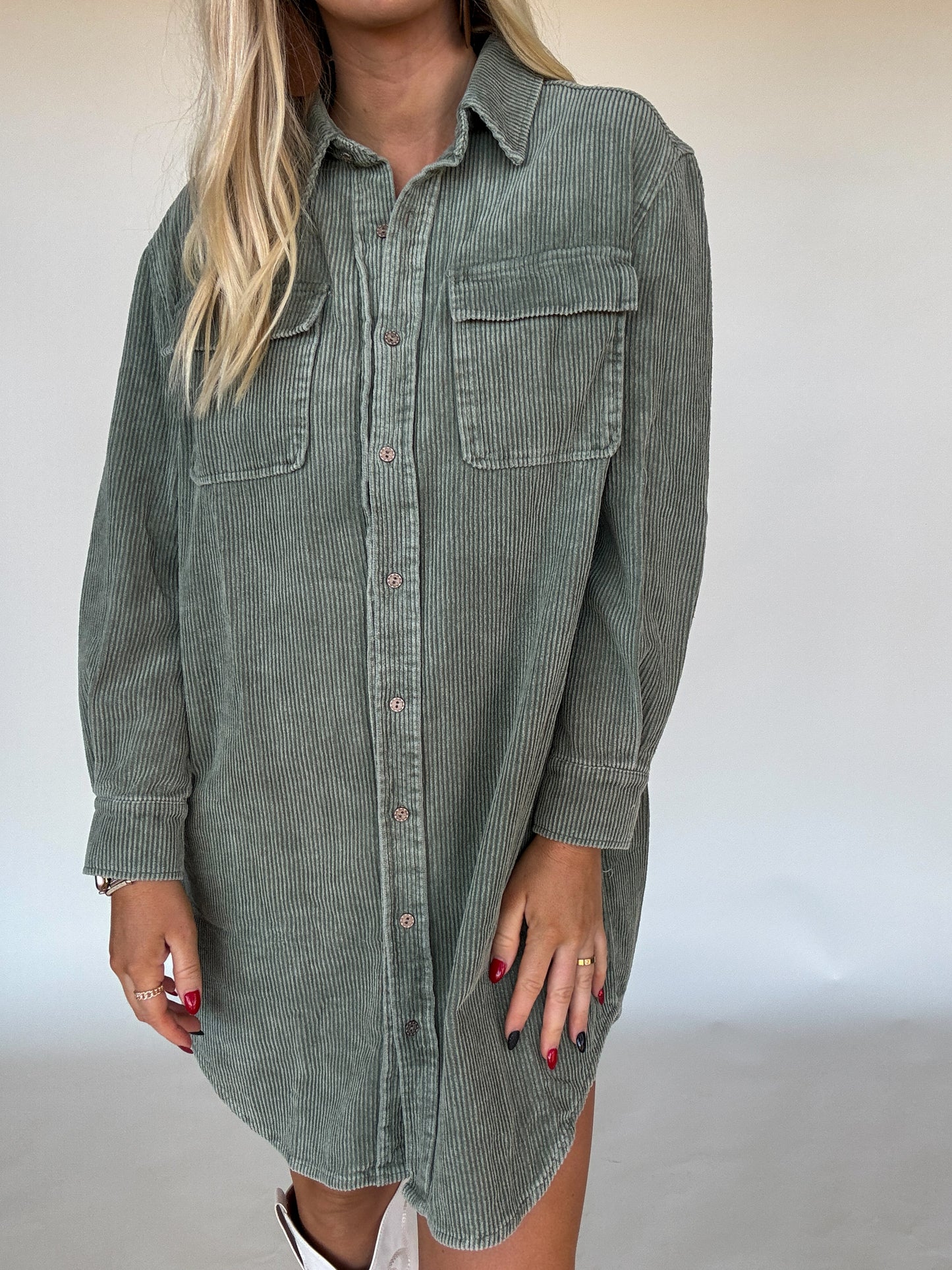 Olive Corduroy Dress