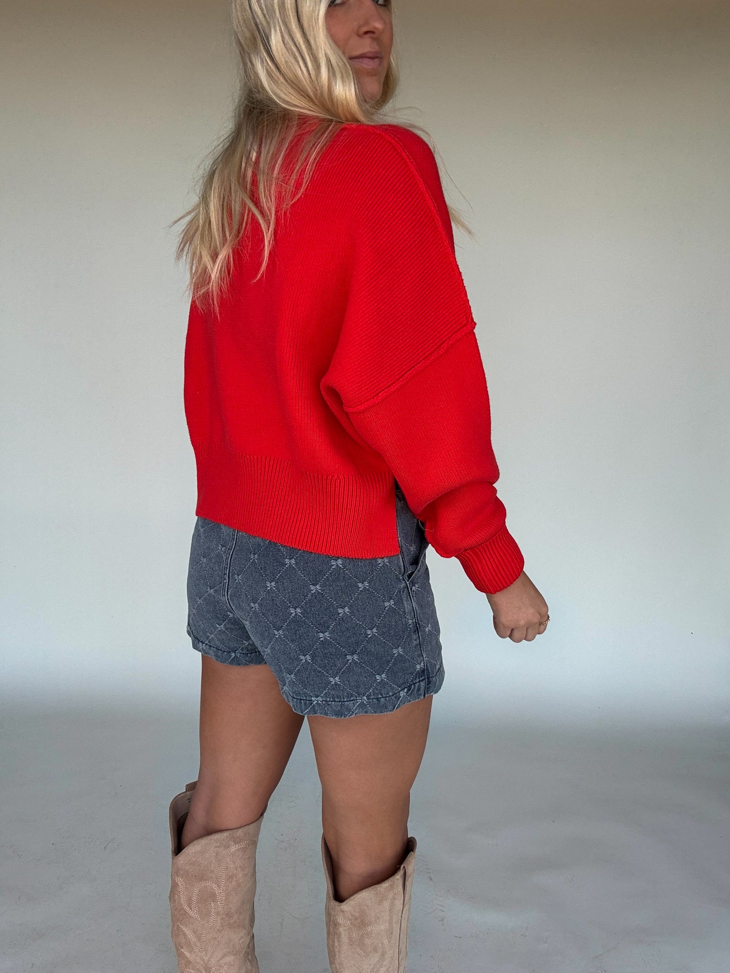 Promise Me Cropped Jolly Sweater - Red