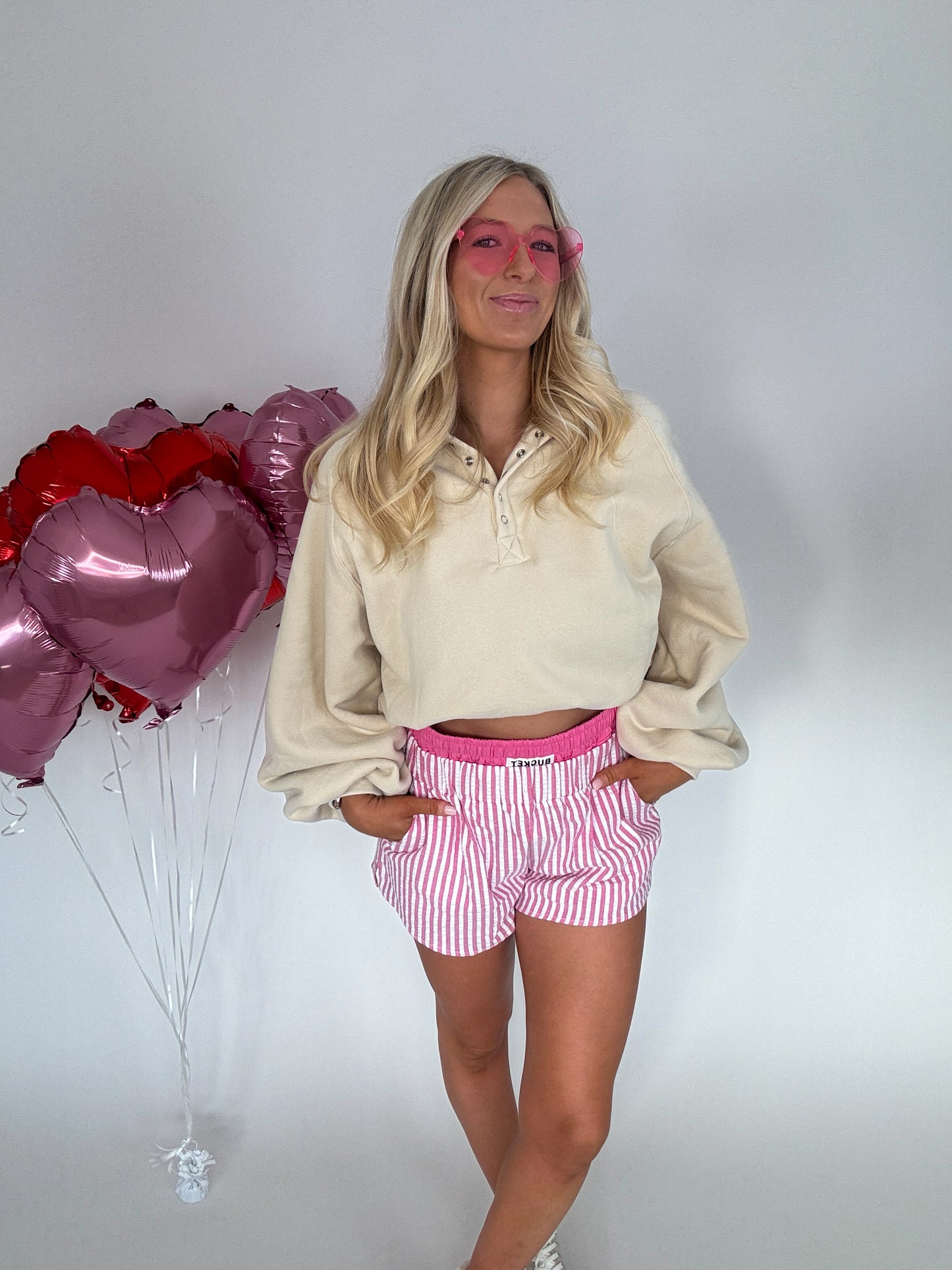 Catch My Vibe Button Pullover - Cream