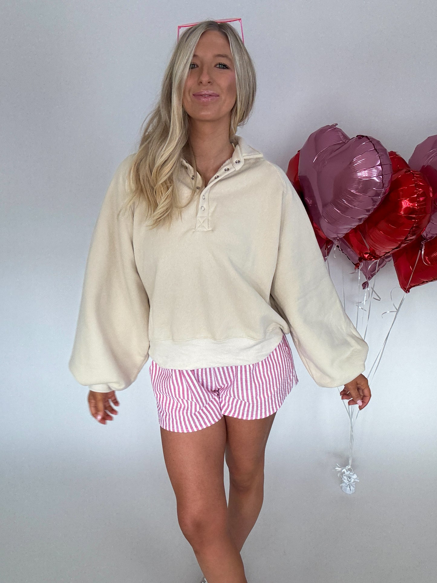 Catch My Vibe Button Pullover - Cream