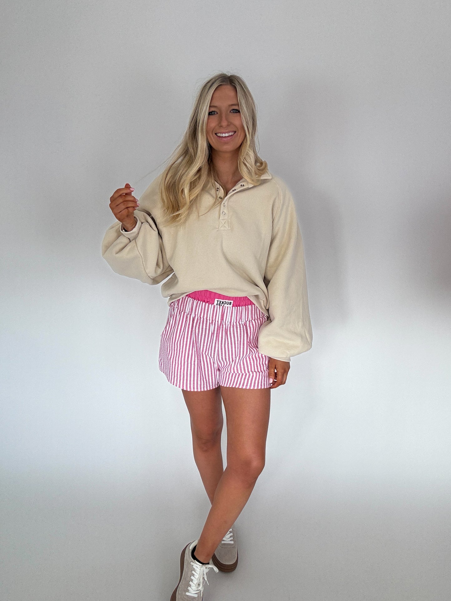 Catch My Vibe Button Pullover - Cream