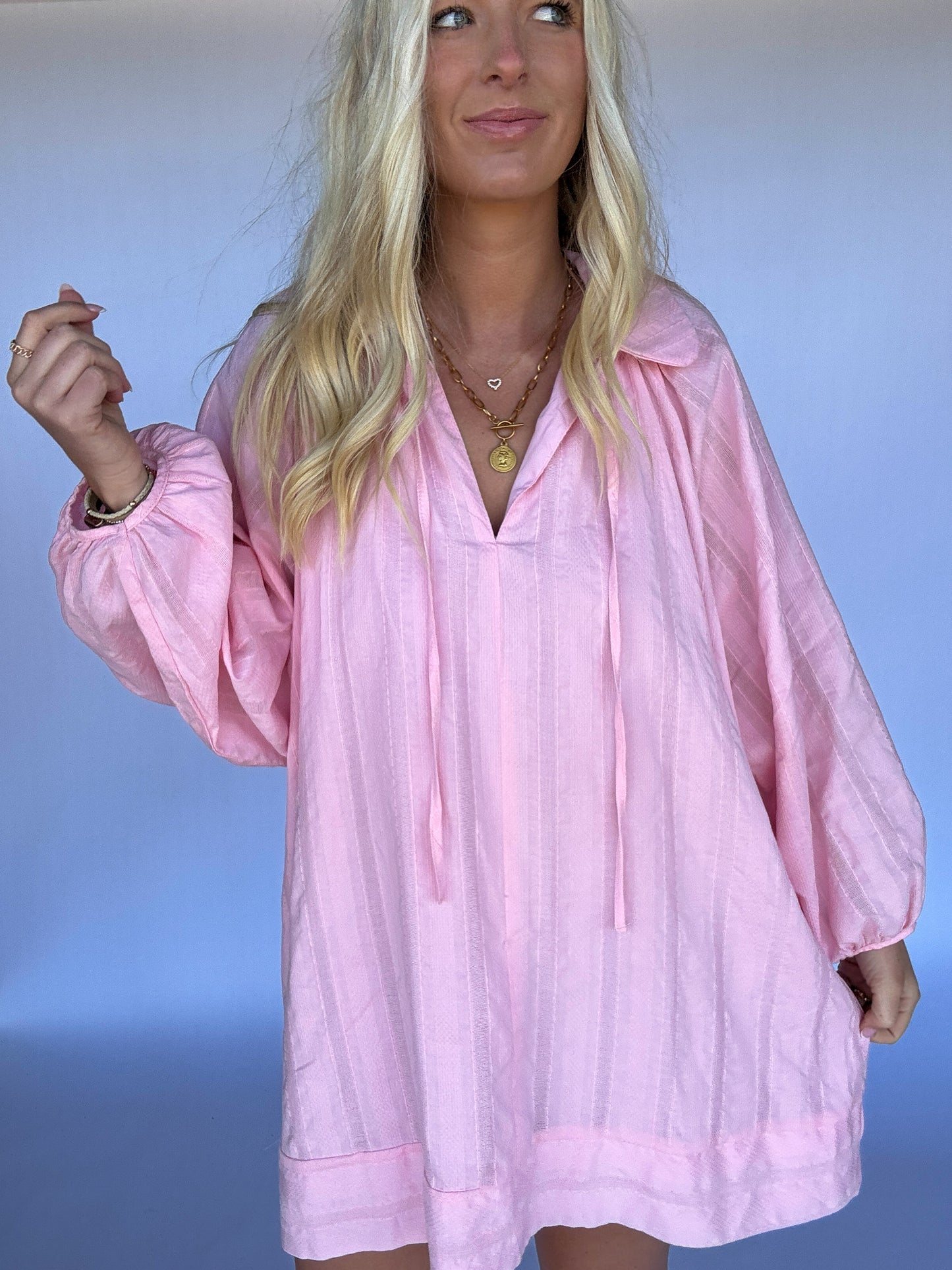 Mary Textured Balloon Sleeve Mini Dress