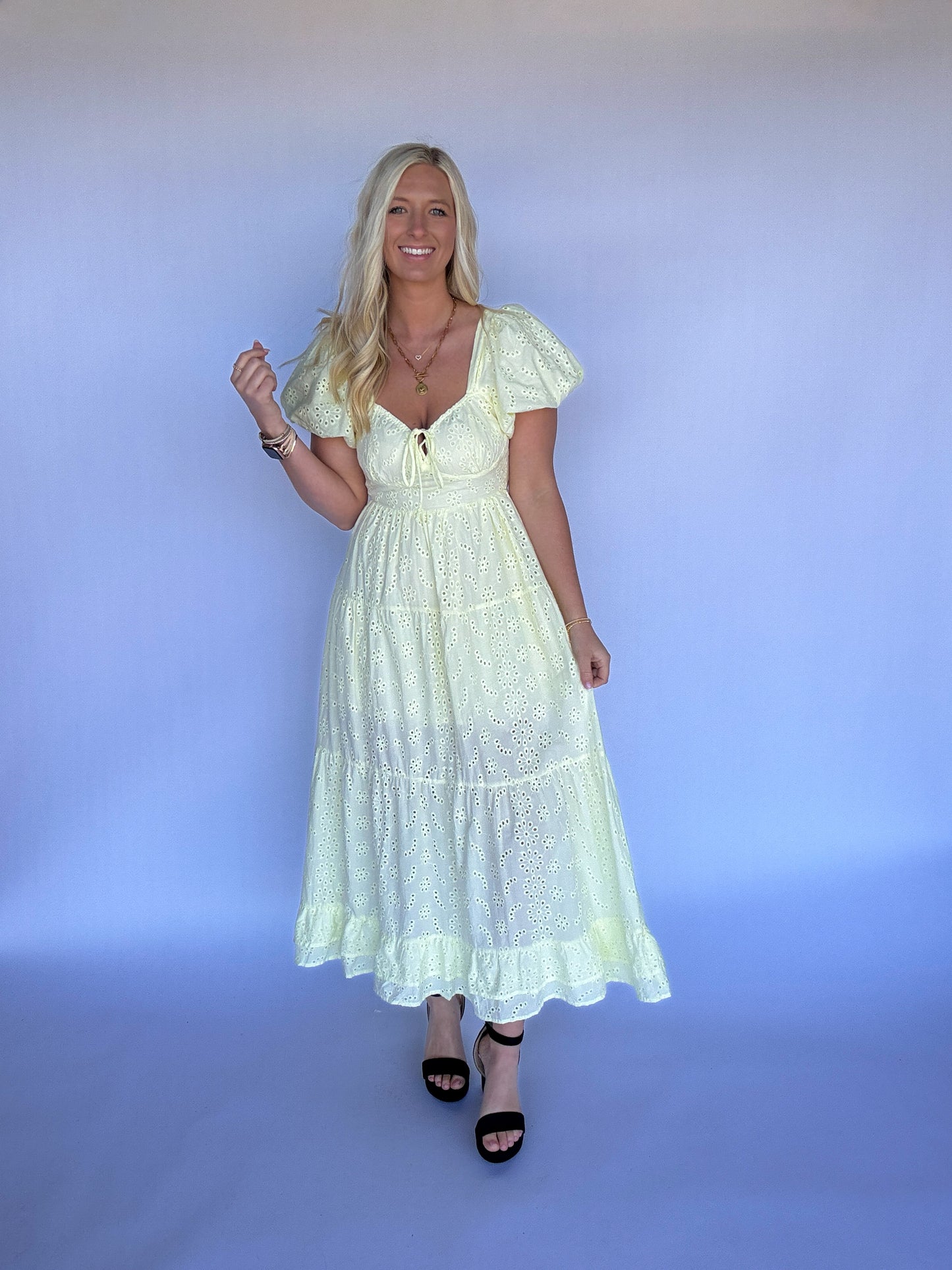 Lemon Eyelet Maxi Dress