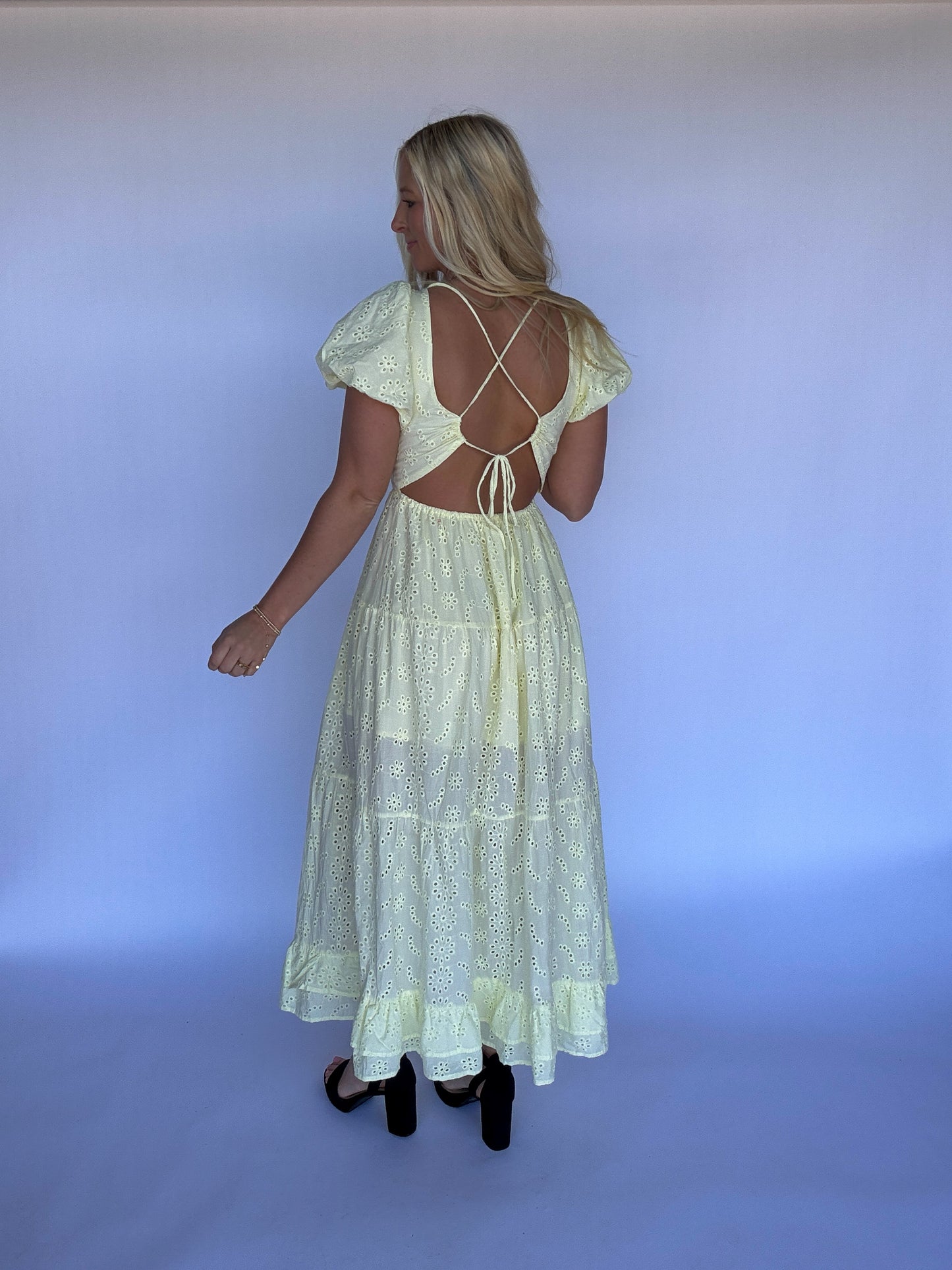 Lemon Eyelet Maxi Dress