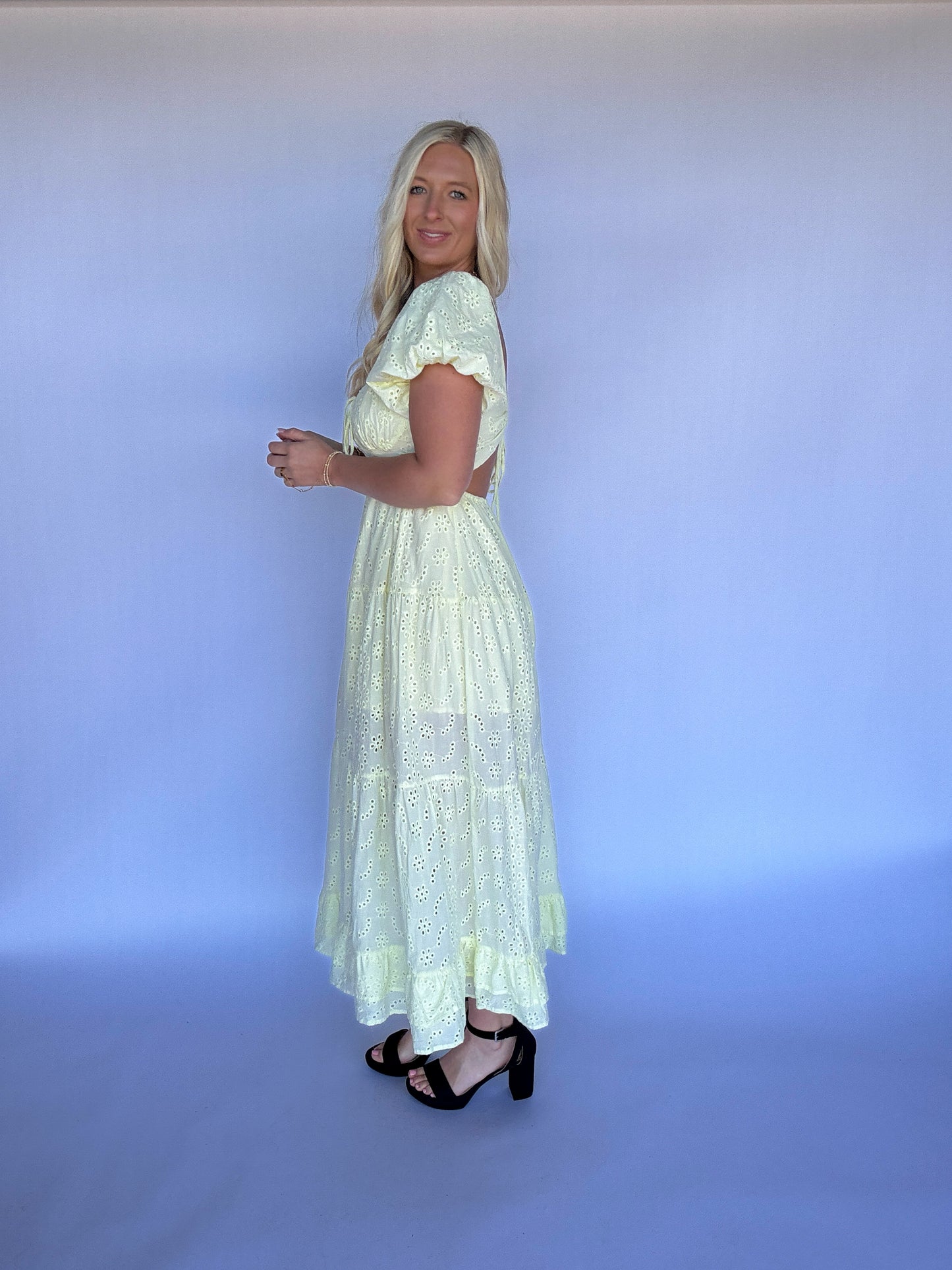 Lemon Eyelet Maxi Dress