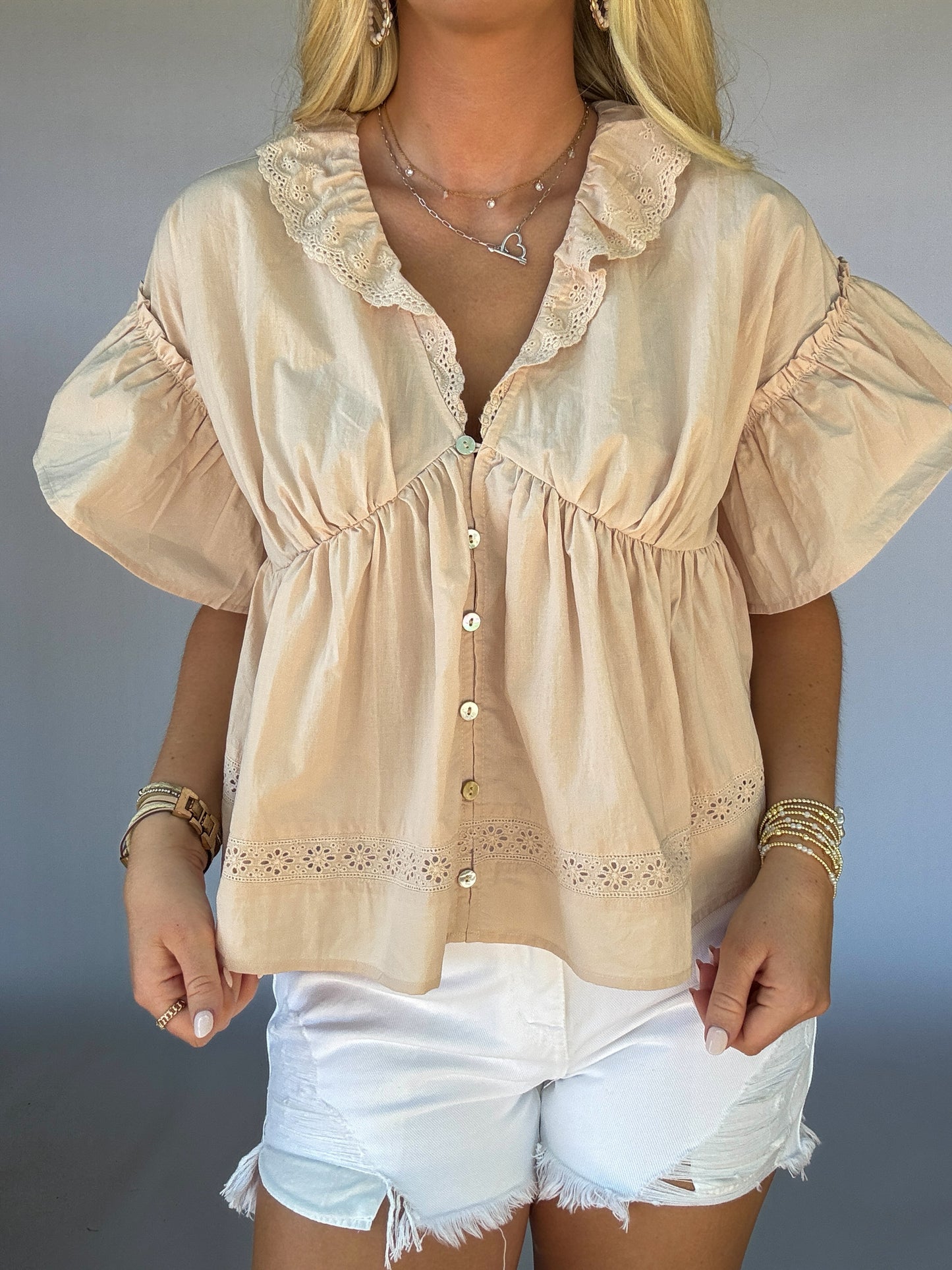 Babydoll Peplin Top - Ice Peach