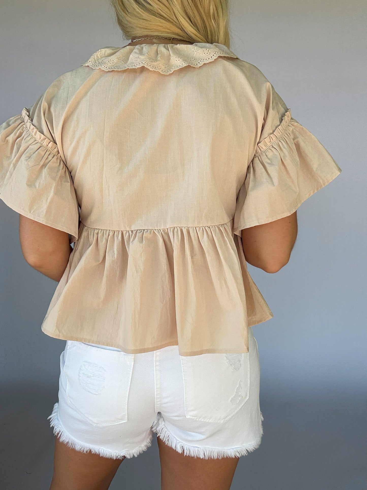 Babydoll Peplin Top - Ice Peach