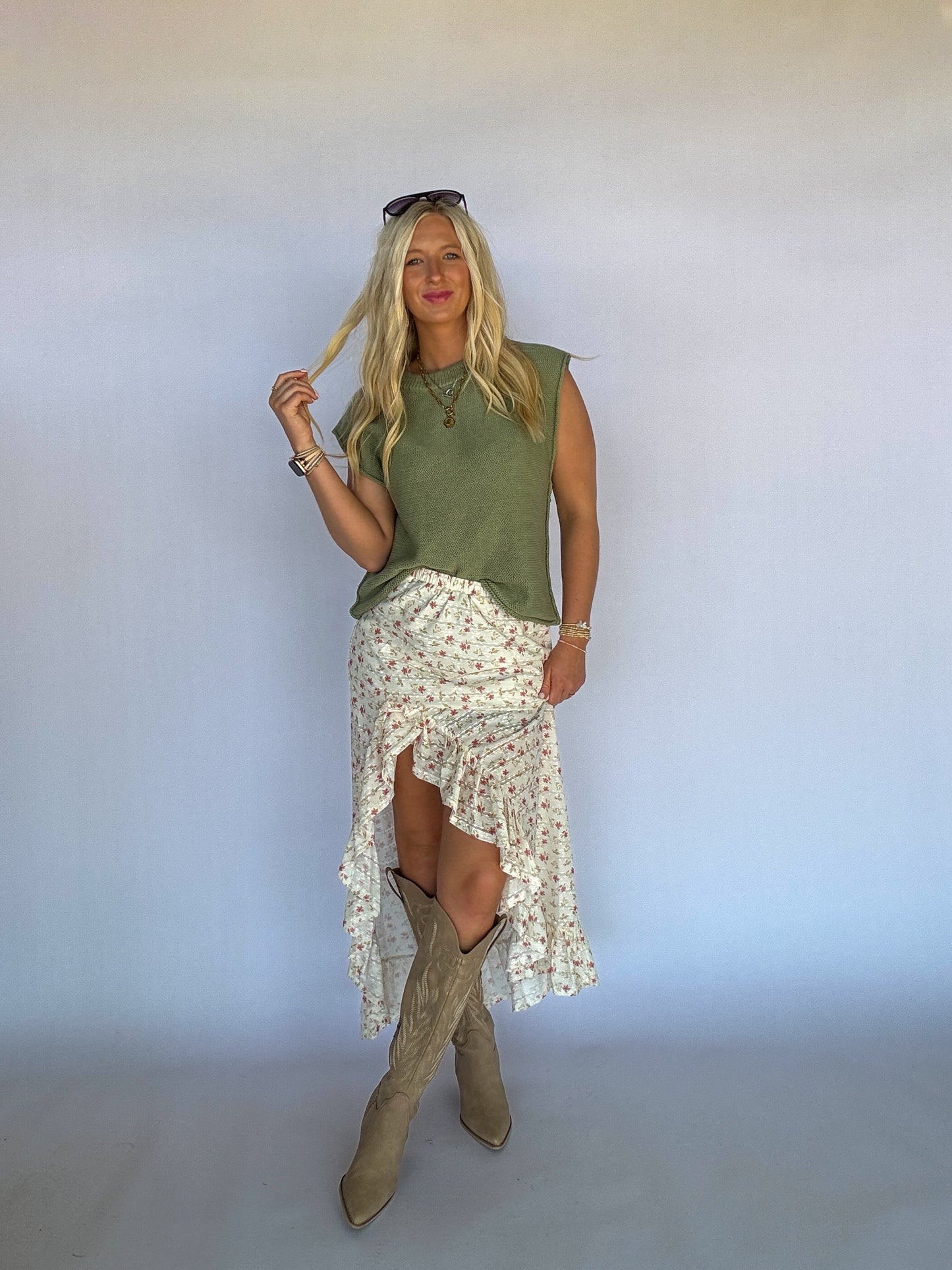 Ellie Knit Sweater Top - Sage