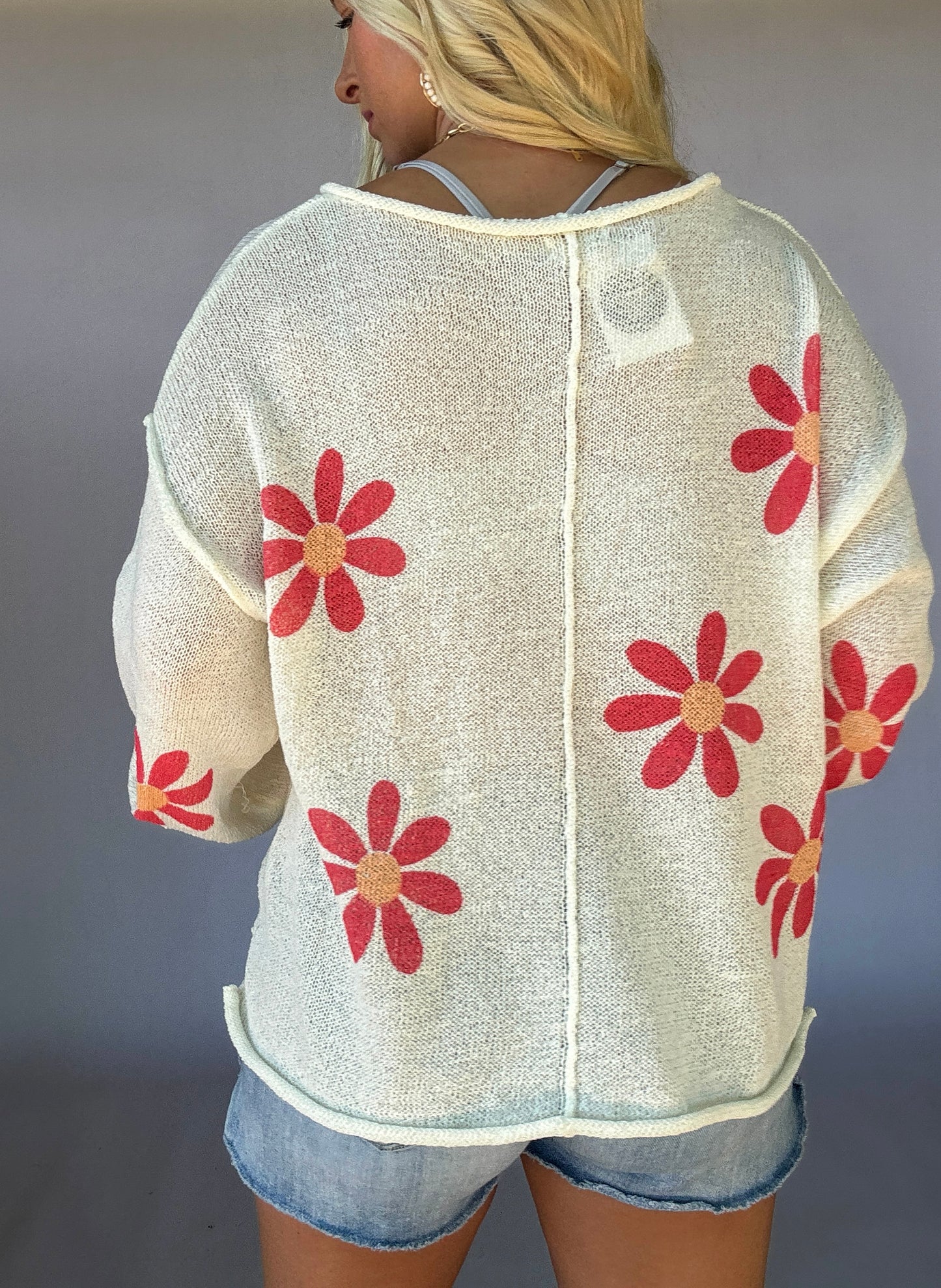 Golden Days Lightweight Sweater - Ivory/coral
