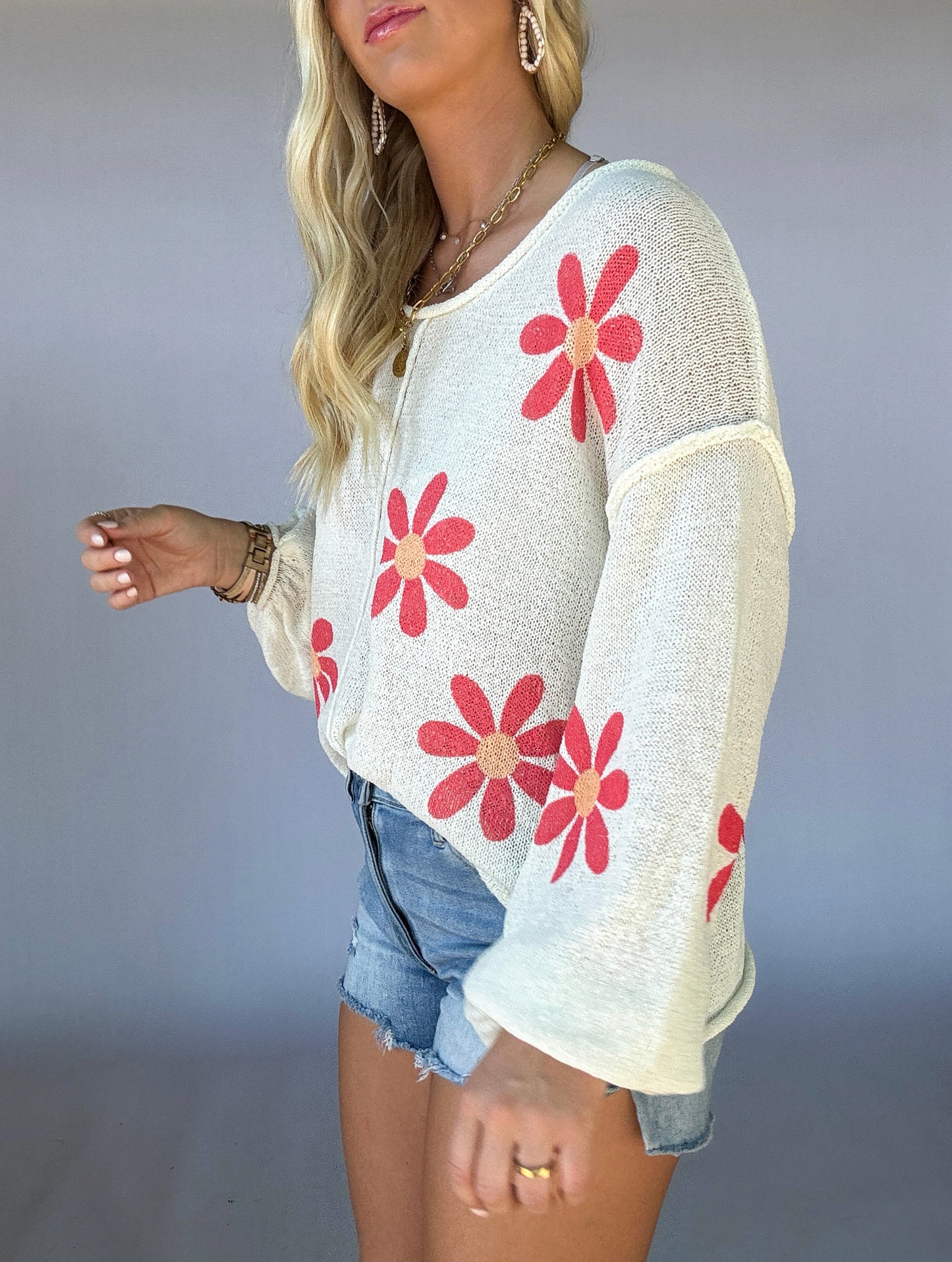 Golden Days Lightweight Sweater - Ivory/coral