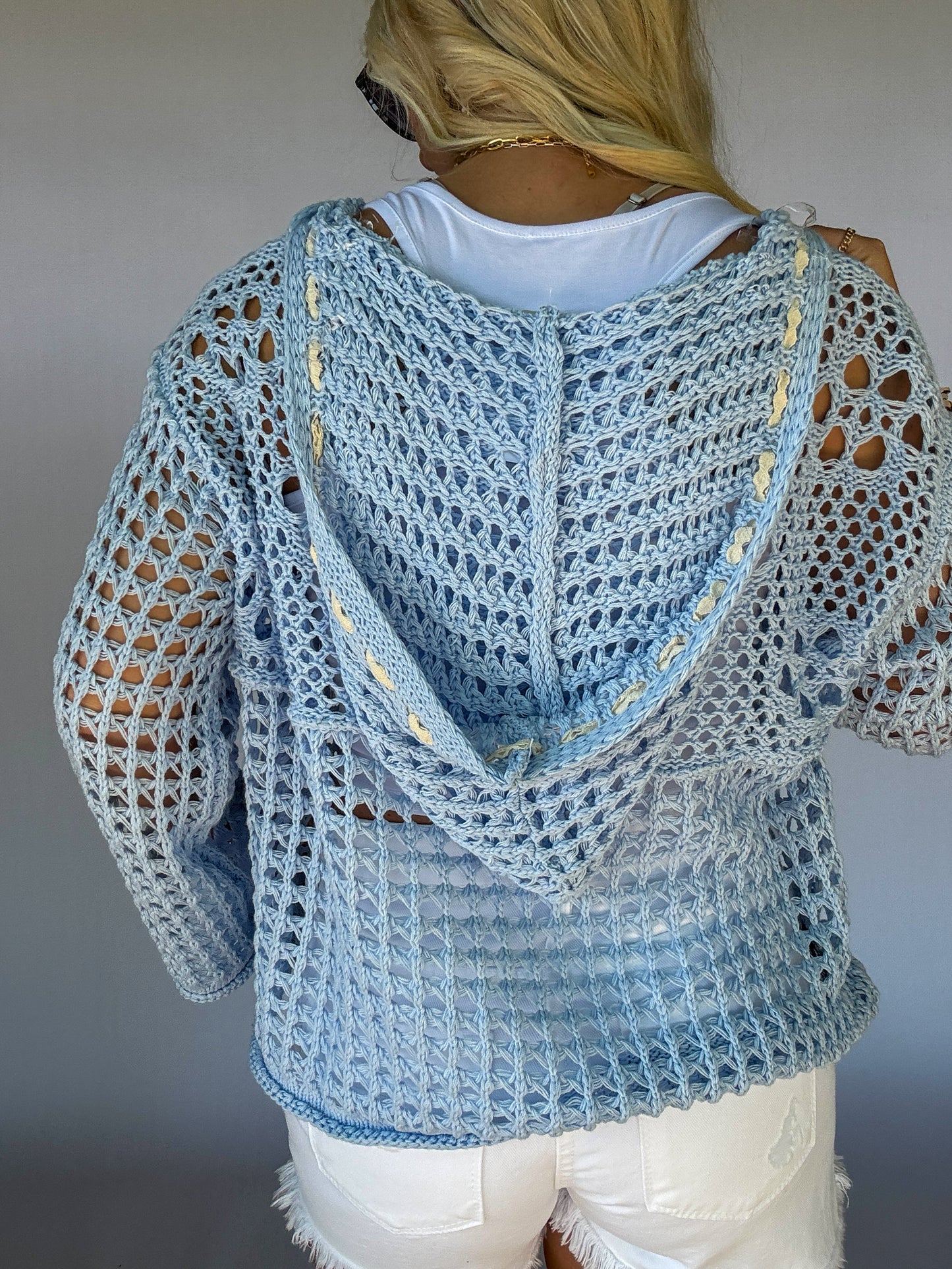 Crochet Flag Sweater - Sky Blue