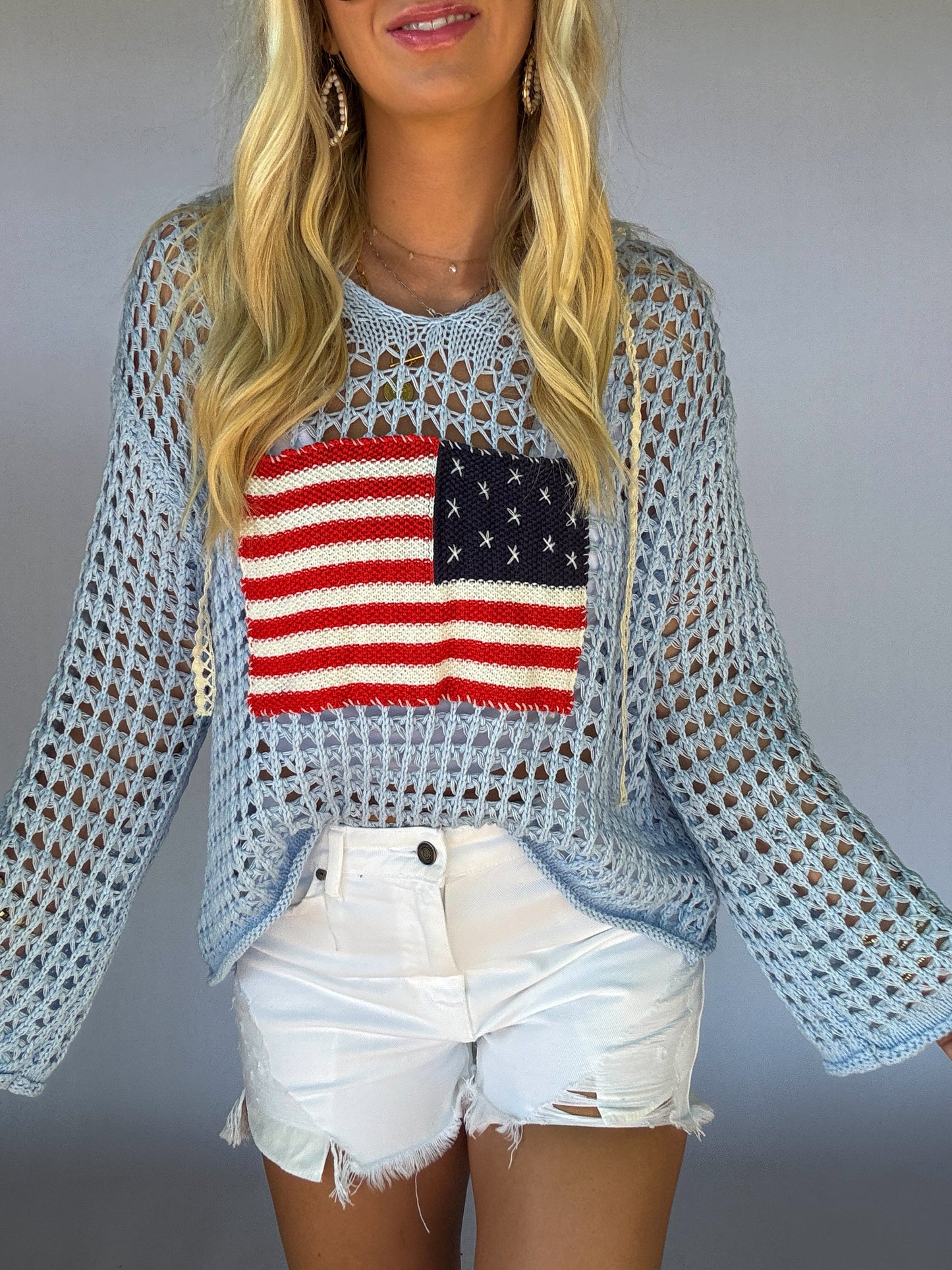 Crochet Flag Sweater - Sky Blue