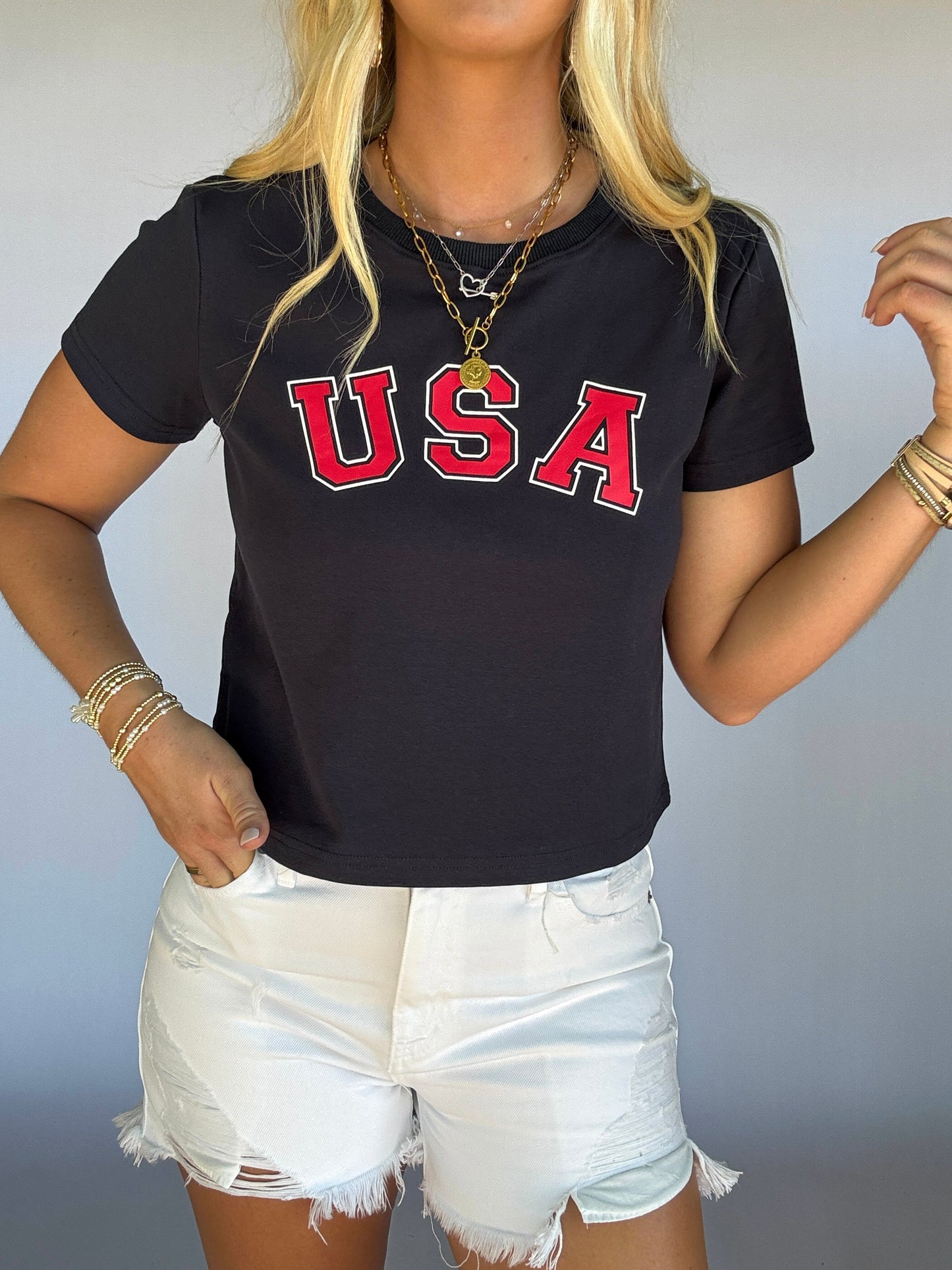 "USA" Graphic Baby Tee - Navy
