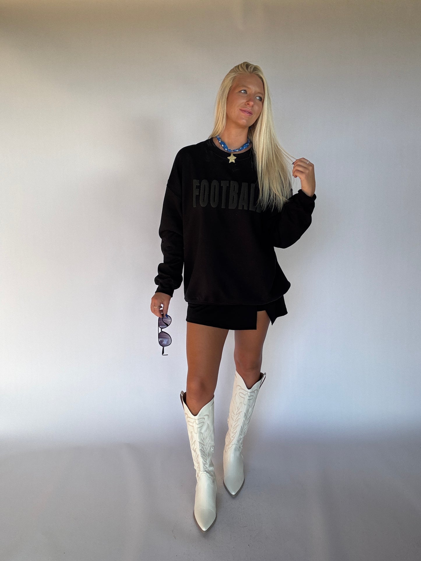 FOOTBALL Puff Print Crewneck - Black