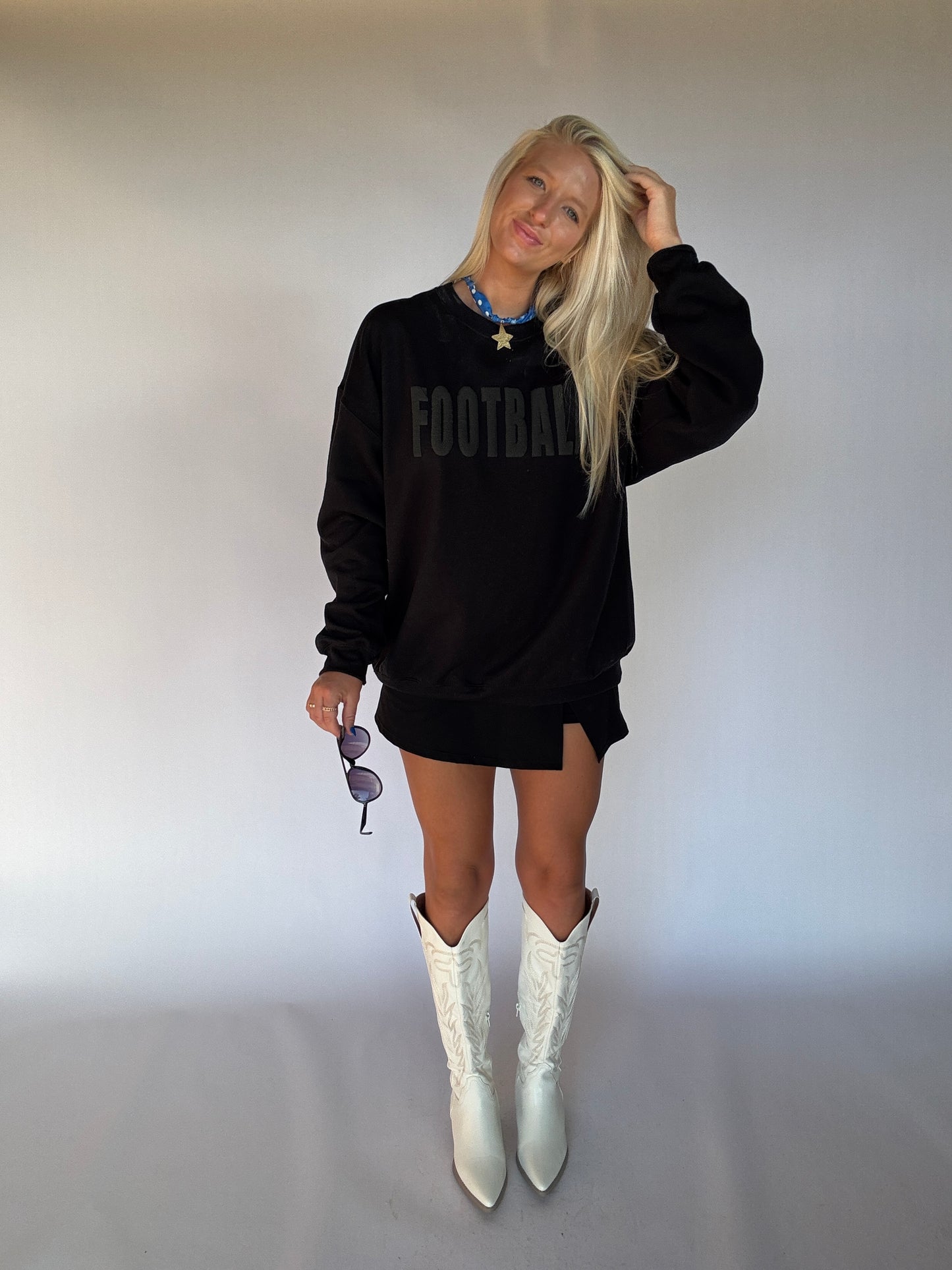 FOOTBALL Puff Print Crewneck - Black
