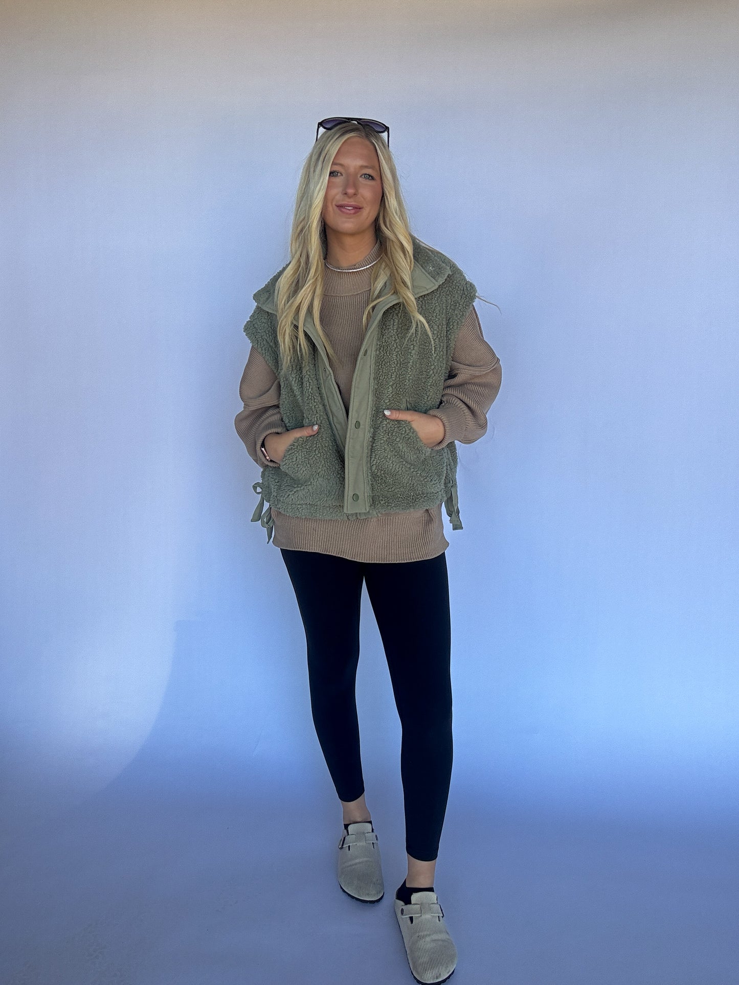Cozy Up Sherpa Vest - Olive